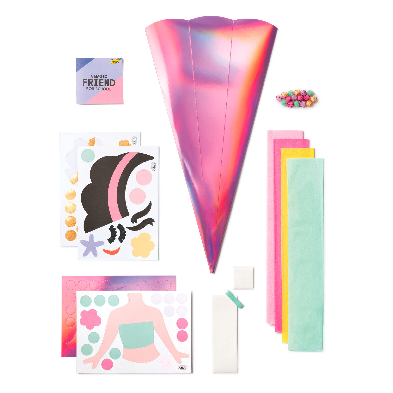 Schult�ten-Bastelset Einhorn, irisierend pink, inkl. Zubeh�r & Anleitung Bild 3