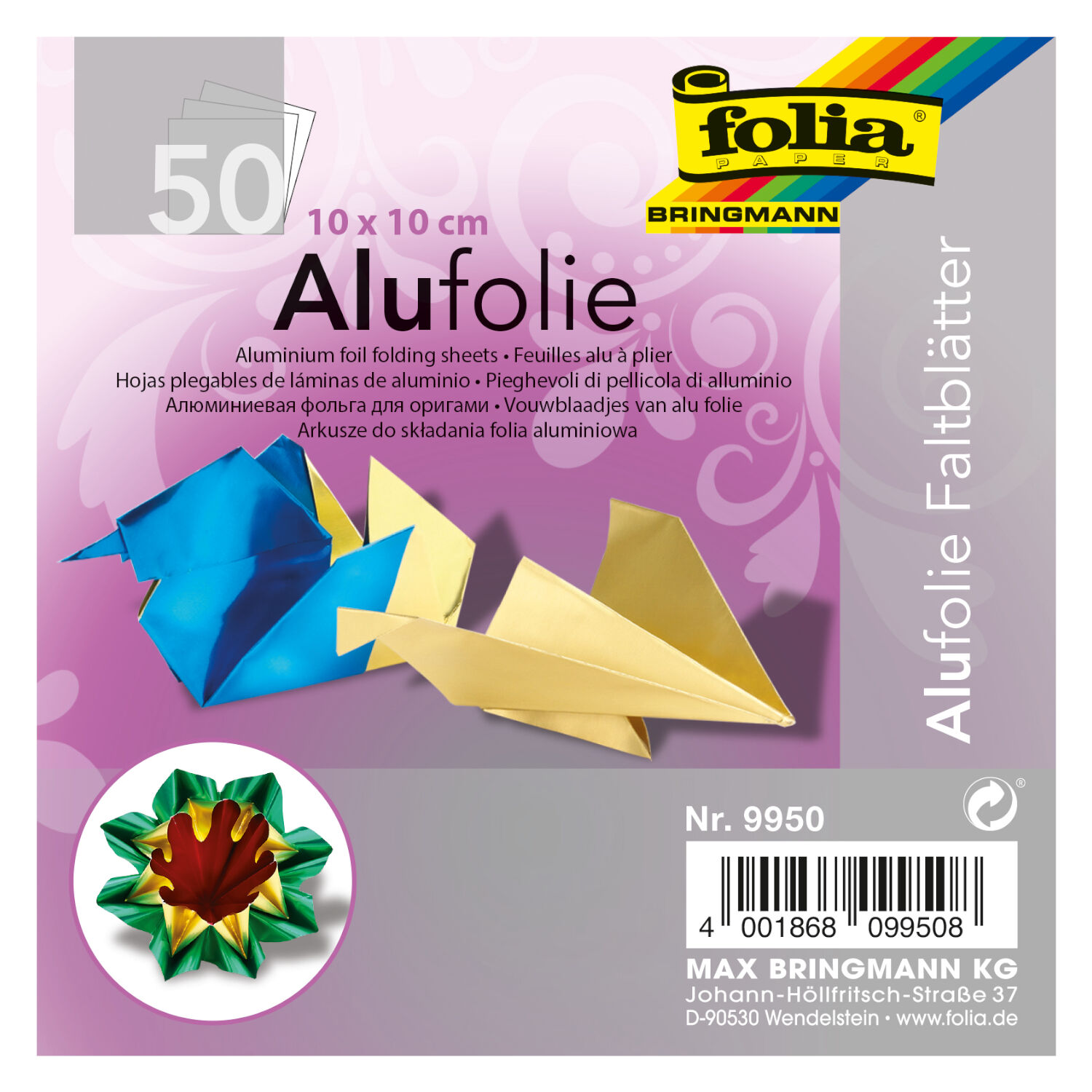 Faltbl�tter, aus Alufolie, 10x10 cm, 50 St�ck