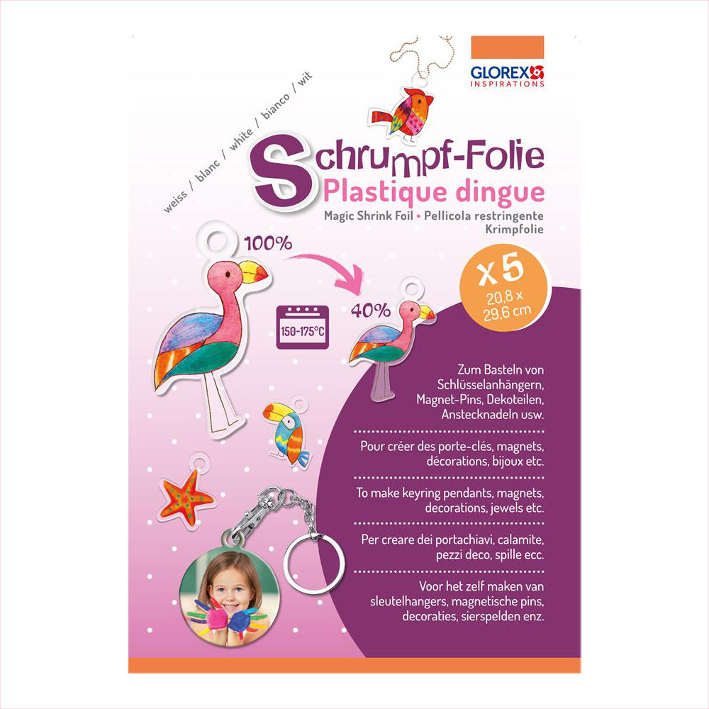 Glorex Schrumpffolie A4, Wei�, 5 Bogen