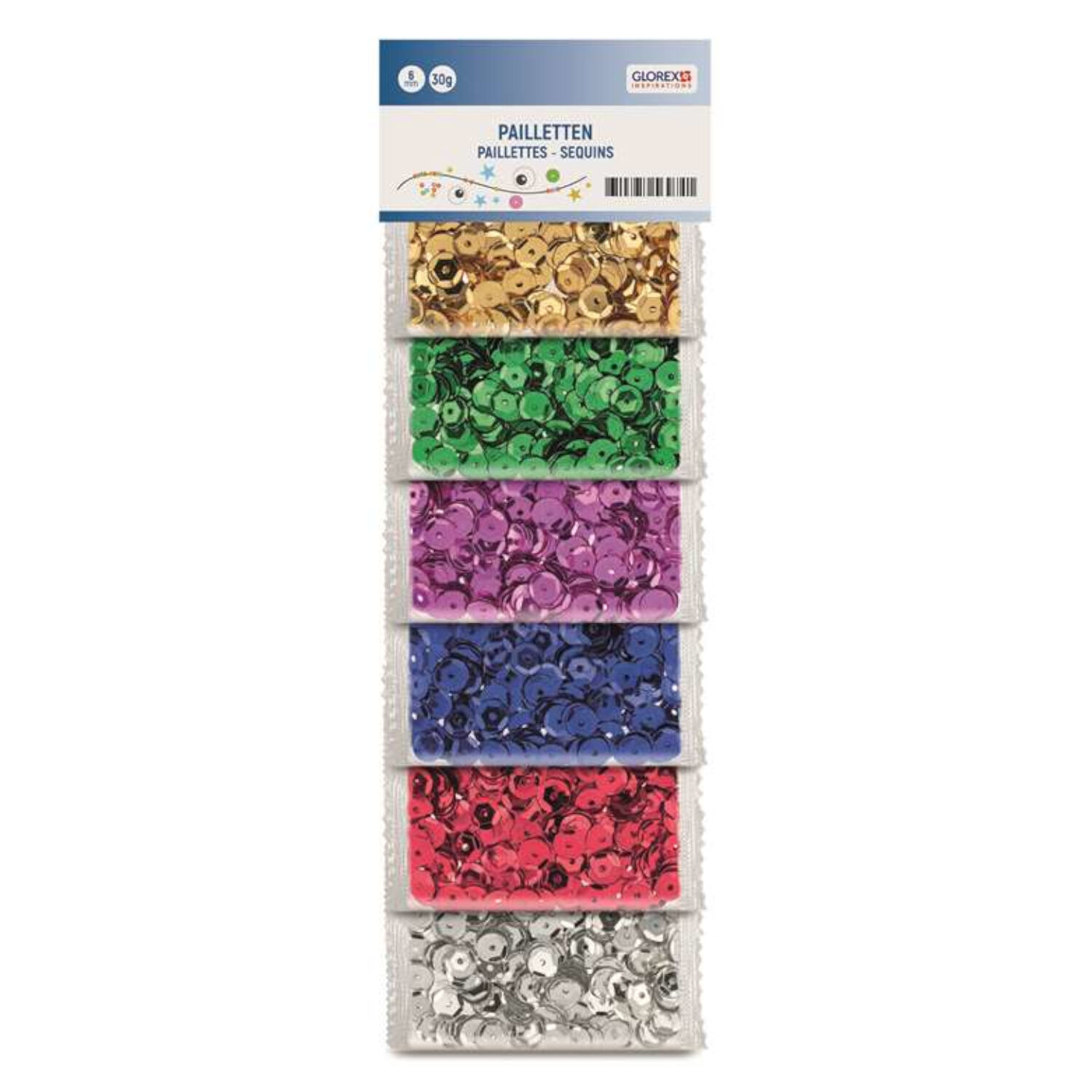 NEU Pailletten-Mix, 6 mm, 30 g bunt gl�nzend in 6 Farben