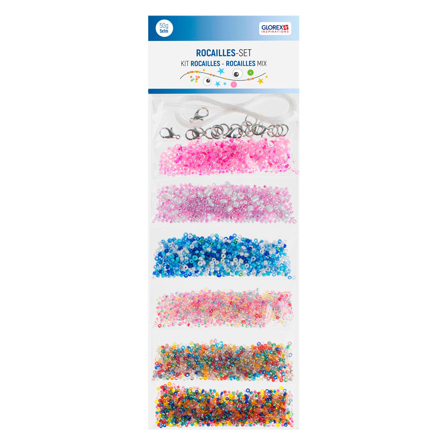 NEU Rocailles-Set mit Kordel und Verschl�ssen, 50 g, sortiert in 6 Farben