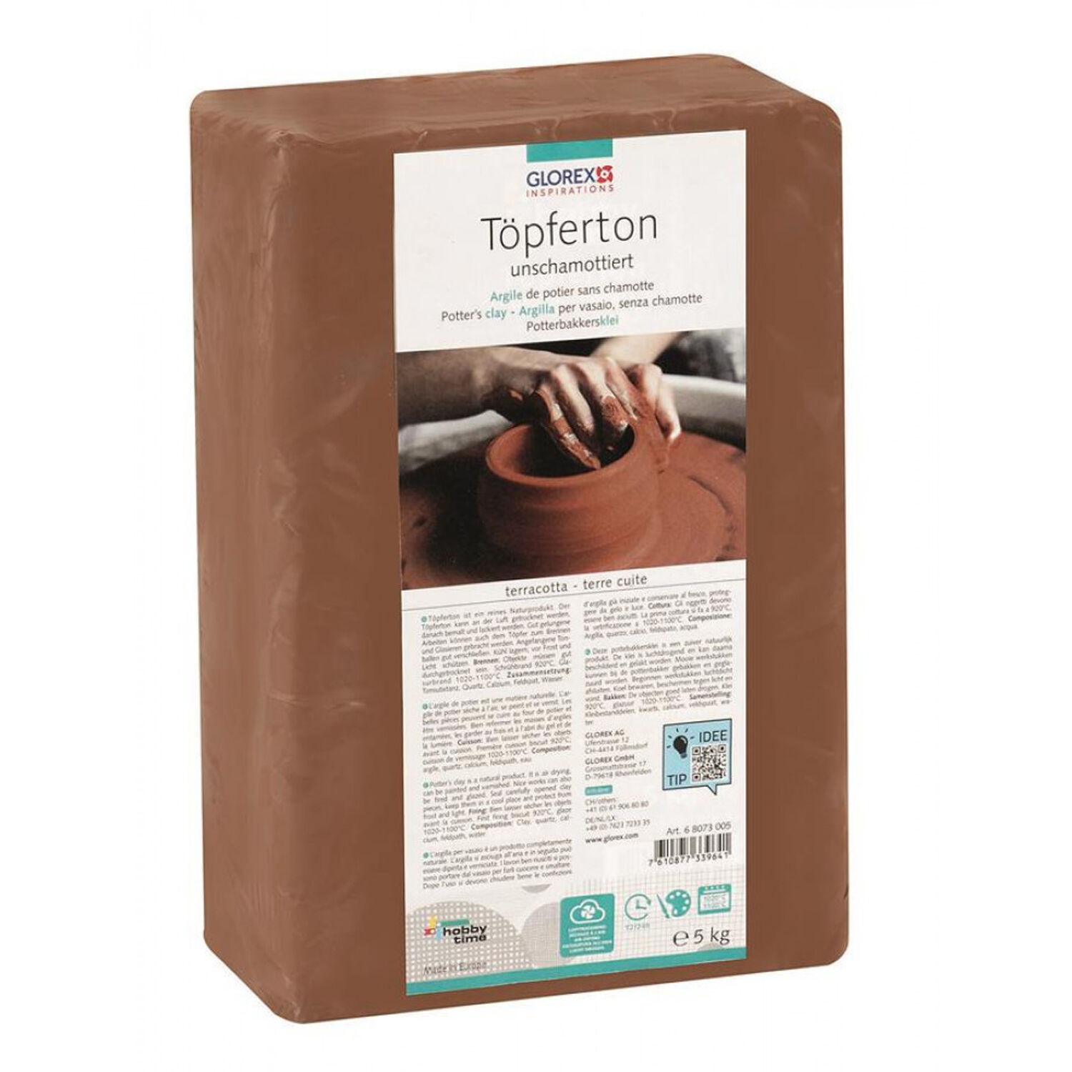 Glorex T�pferton unschamottiert 5kg terracotta