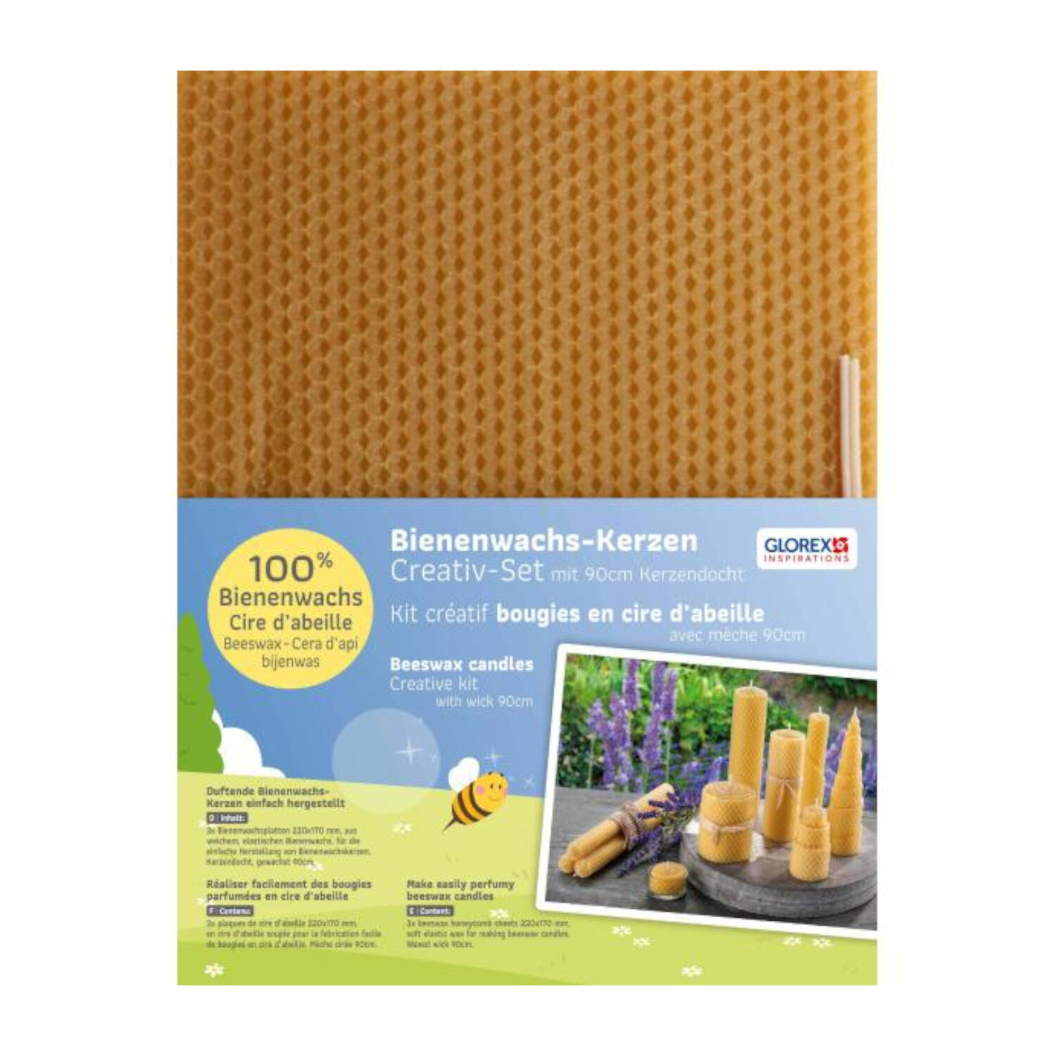 100% Bienenwachsplatten 22x17cm, 3 St�ck, mit 90 cm Kerzendocht