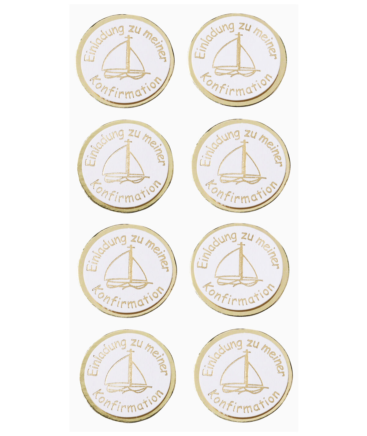 NEU Sticker Einladung Konfirmation, Schiff gold, Beutel mit 8 St�ck