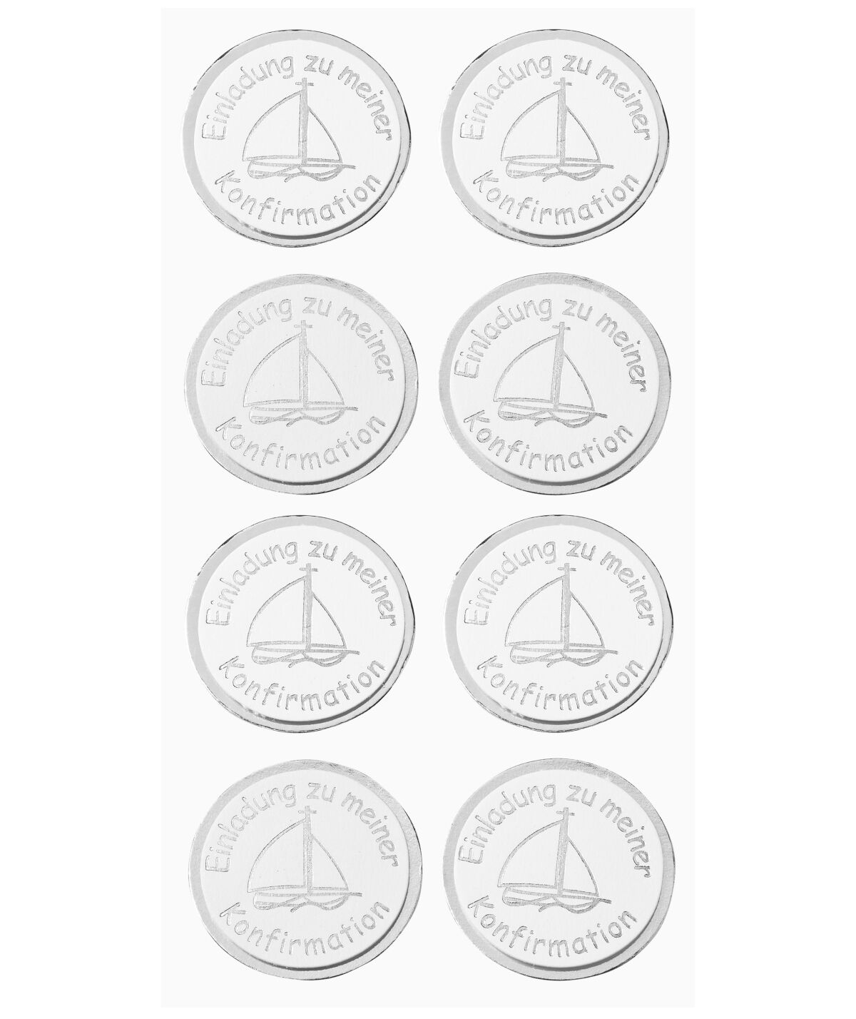 NEU Sticker Einladung Konfirmation, Schiff silber, Beutel mit 8 St�ck