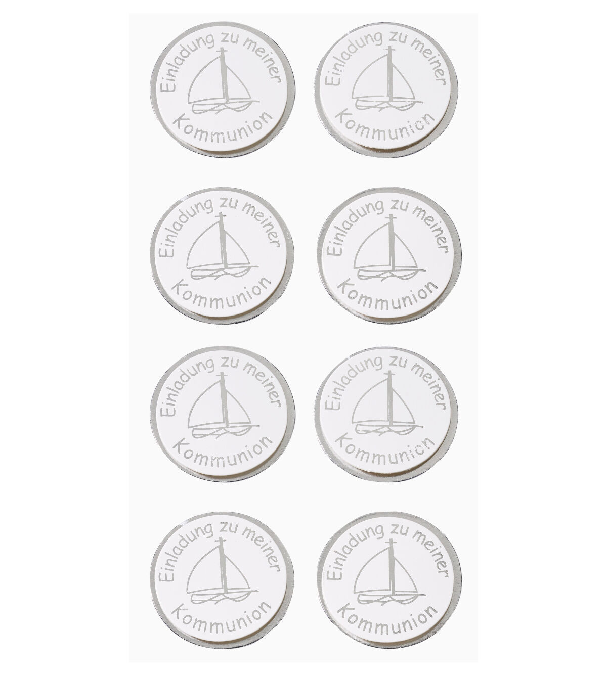 NEU Sticker Einladung Kommunion, Schiff silber, Beutel mit 8 St�ck