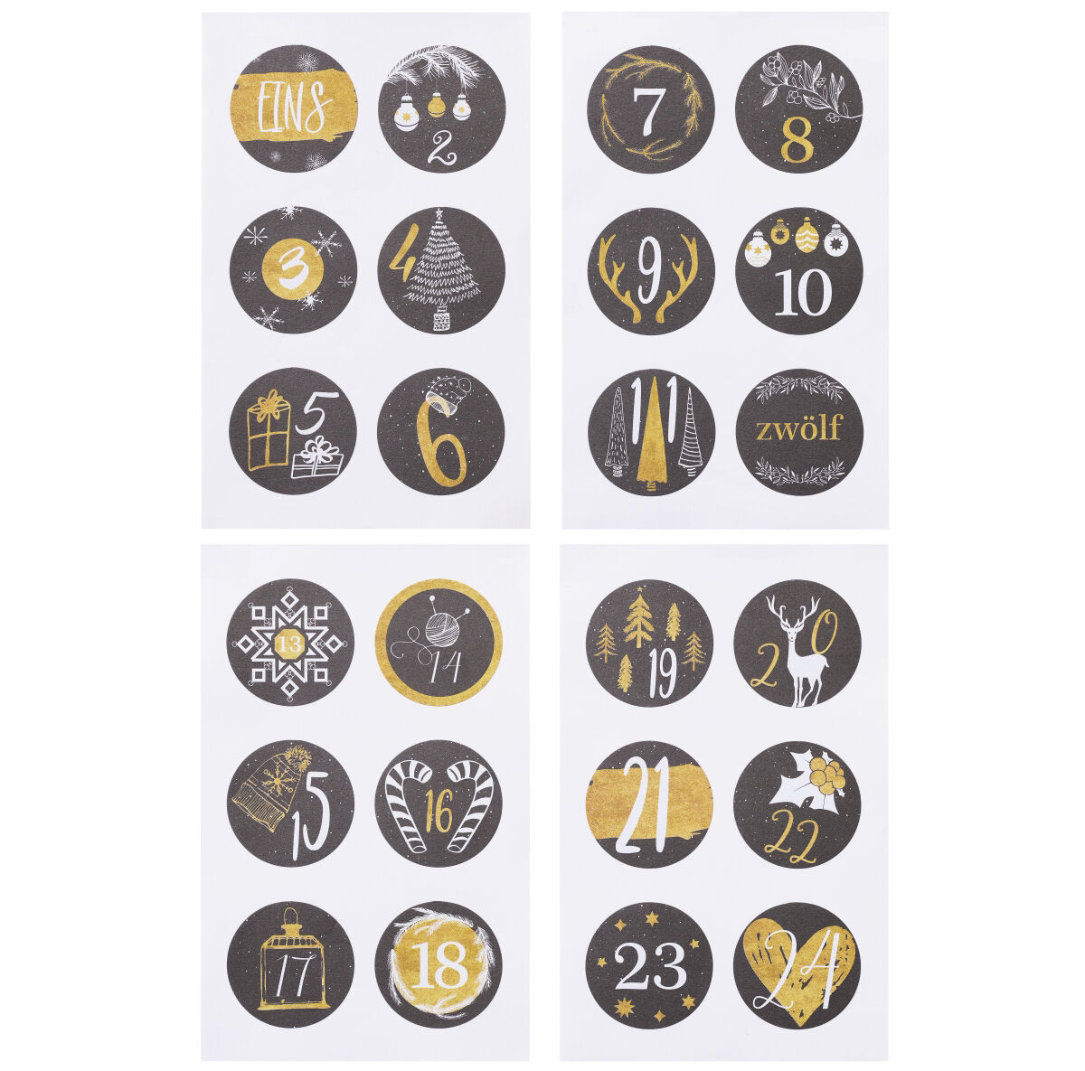 SALE Sticker Adventszahlen 1-24, schwarz-gold