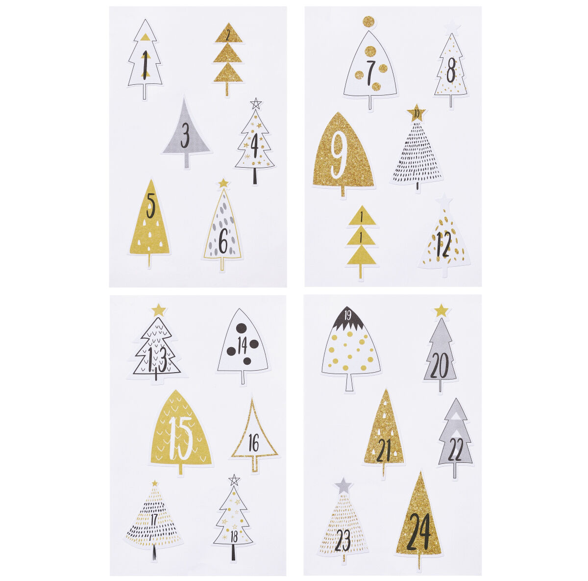 NEU Sticker Adventszahlen 1-24, verschiedene Weihnachtsb�ume