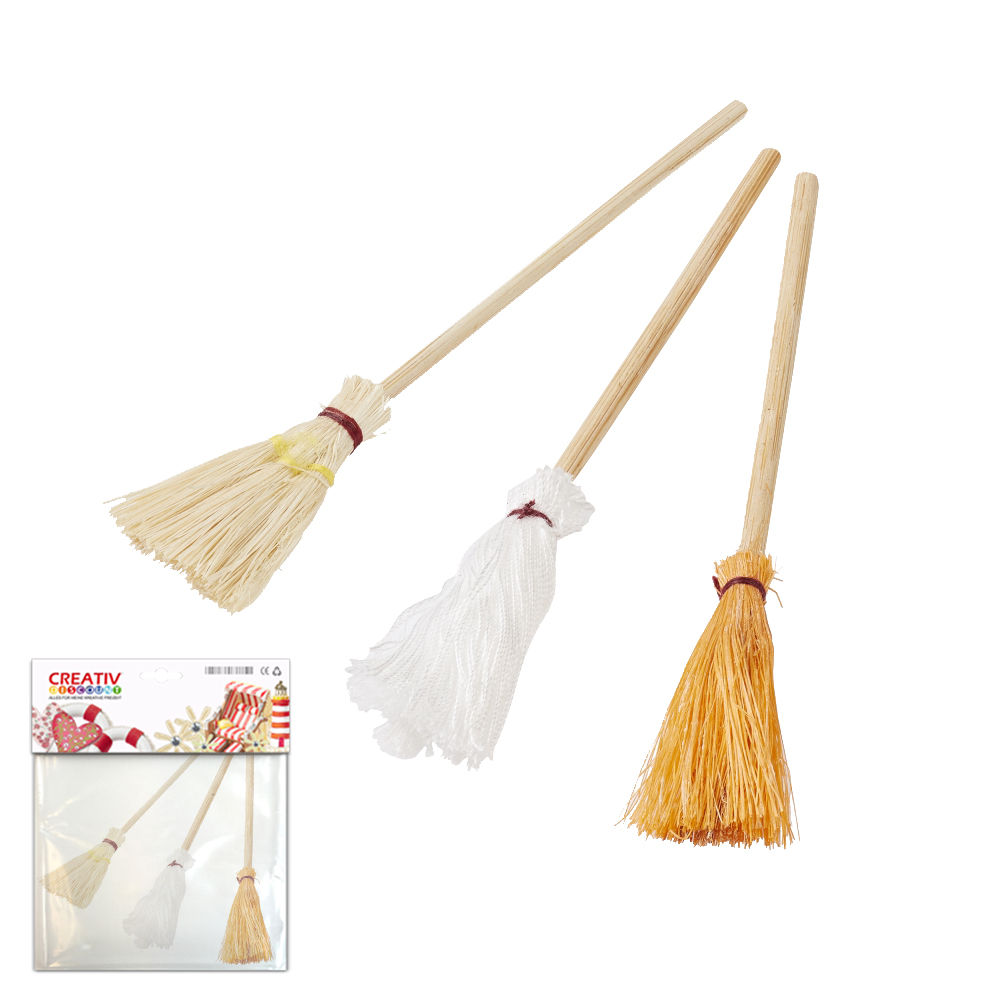 SALE Hobbyfun Mini Besen sortiert ca.10cm, 3 St�ck
