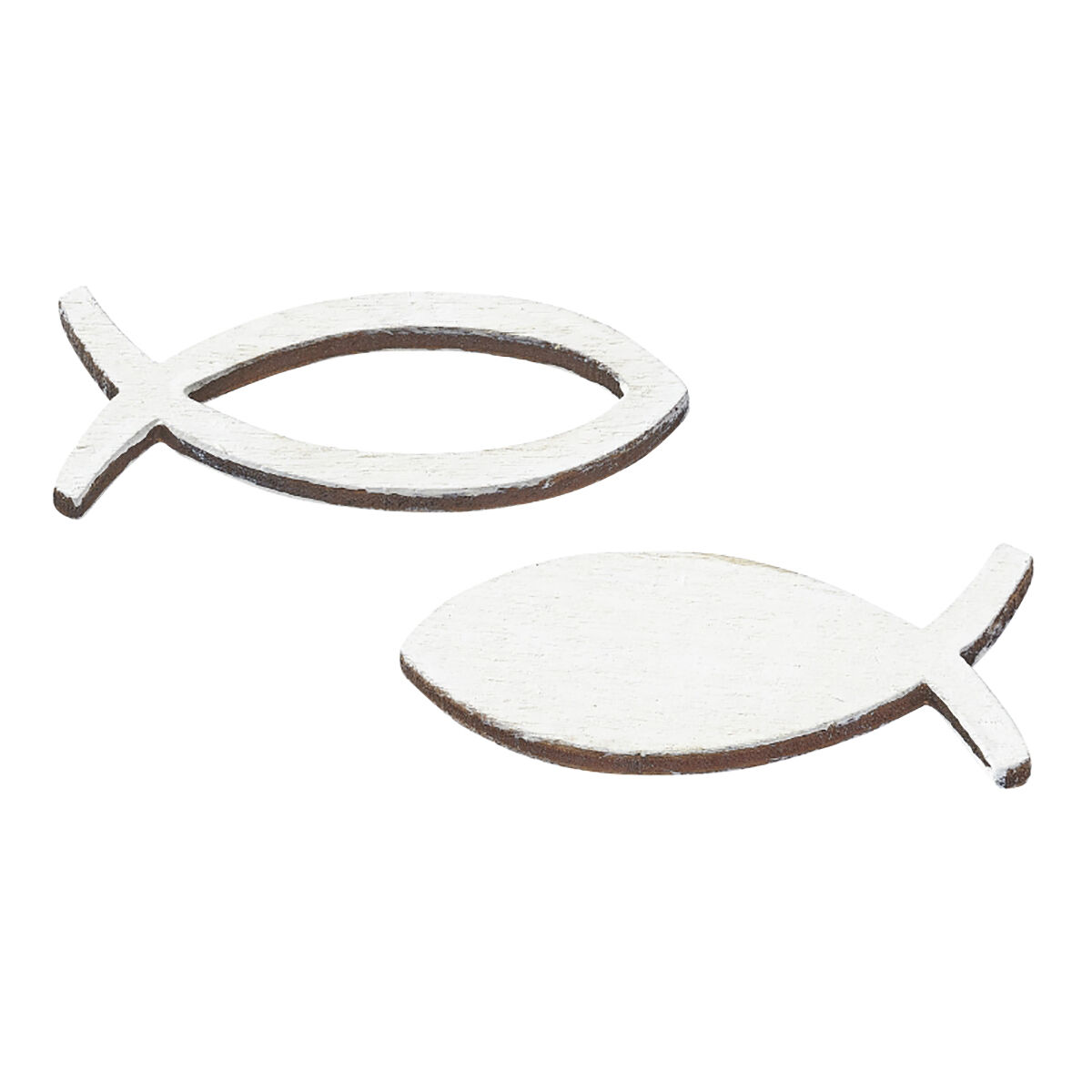 NEU Holzstreuteil Fisch 3,5 cm, 2-fach sortiert, Box mit 16 St�ck, weiss