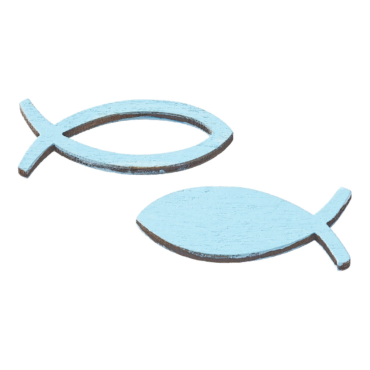 NEU Holzstreuteil Fisch 3,5 cm, 2-fach sortiert, Box mit 16 St�ck, t�rkis