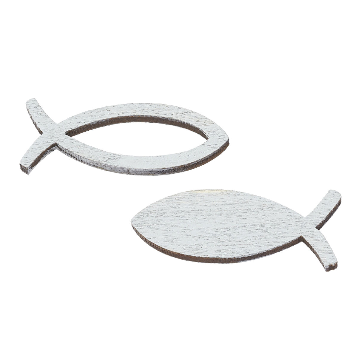 SALE Holzstreuteil Fisch 3,5 cm, 2-fach sortiert, Box mit 16 St�ck, grau