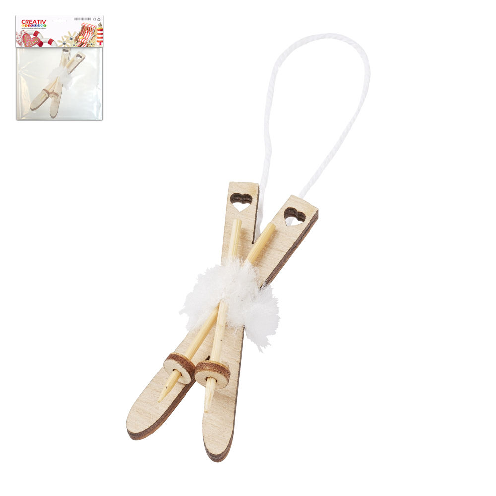 Hobbyfun Mini-Ski mit St�cken, 6,5cm, hellbraun