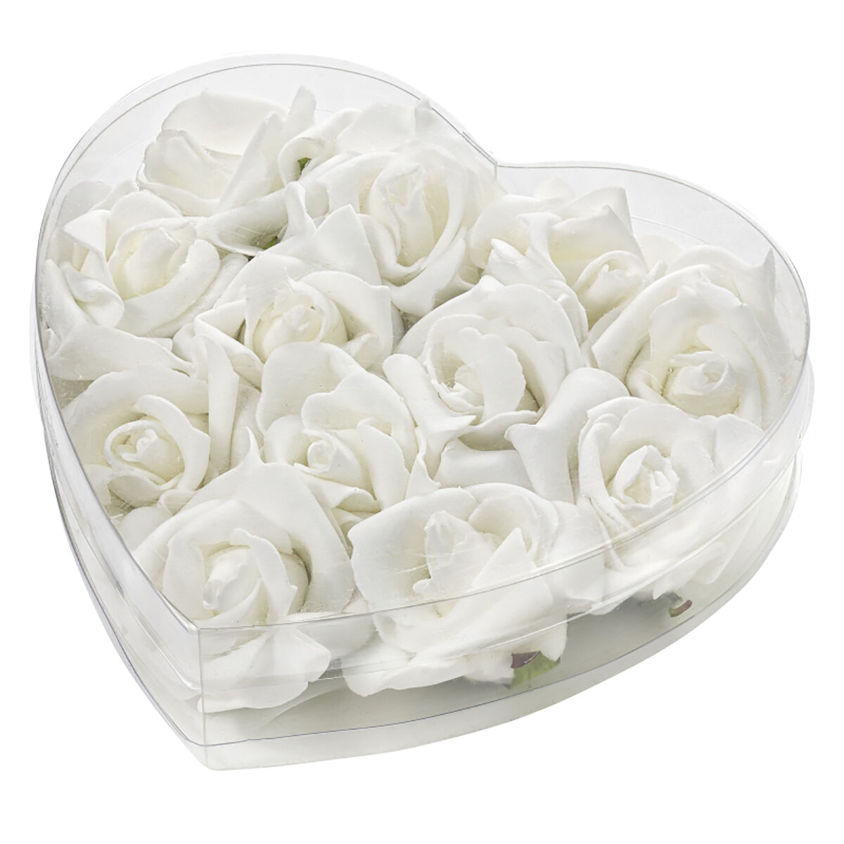 NEU Deko-Rosen, weiss, Gr��e 5 cm, Herzbox mit 12 St�ck