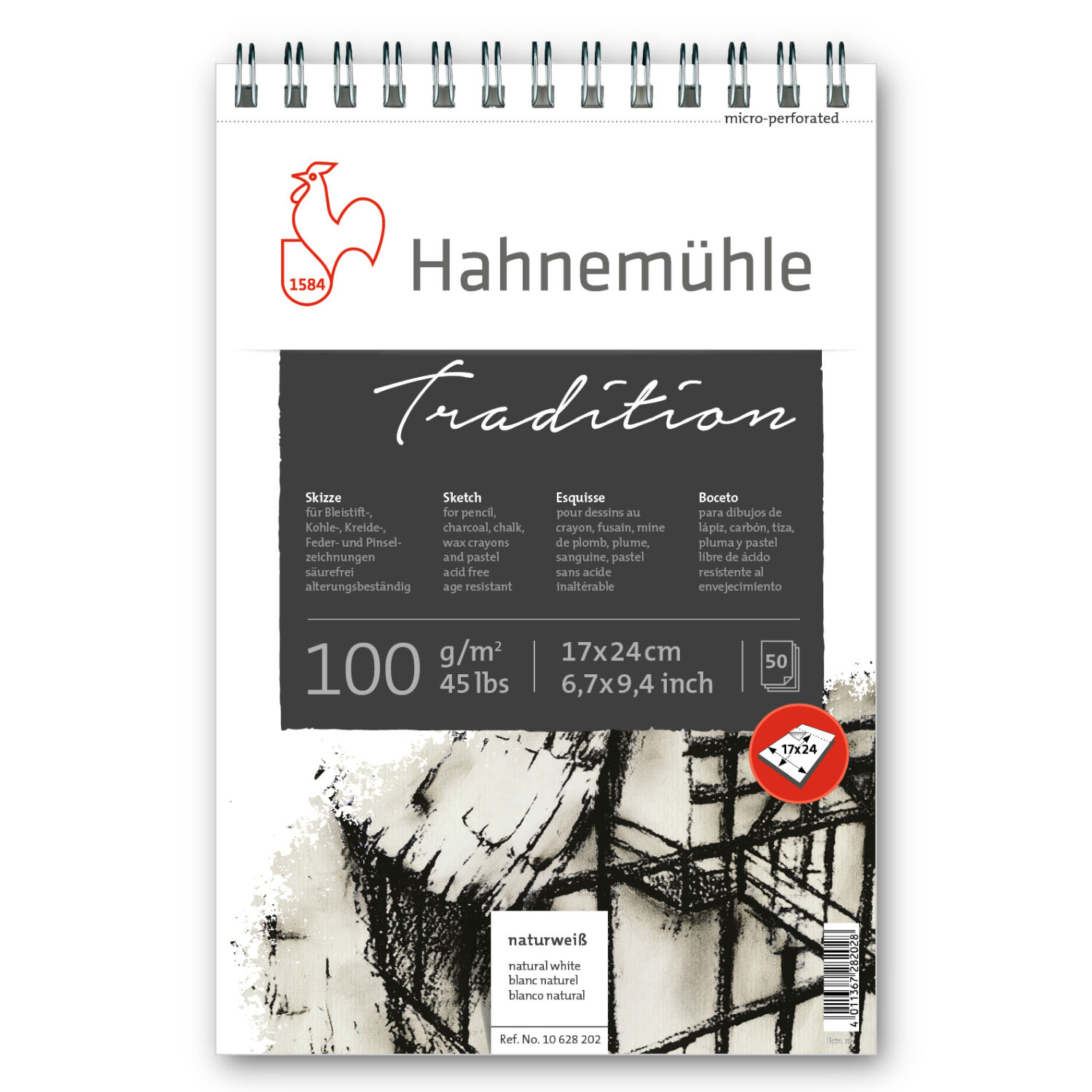 SALE Hahnem�hle Skizzenblock Tradition, 100g/m�, 50 Blatt, 17x24cm