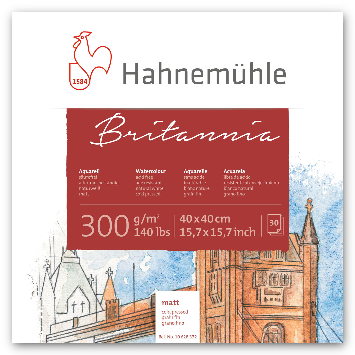 SALE Hahnem�hle Aquarellblock Britannia Quattro, matt, 30 Blatt, 300g/m�, 40x40cm