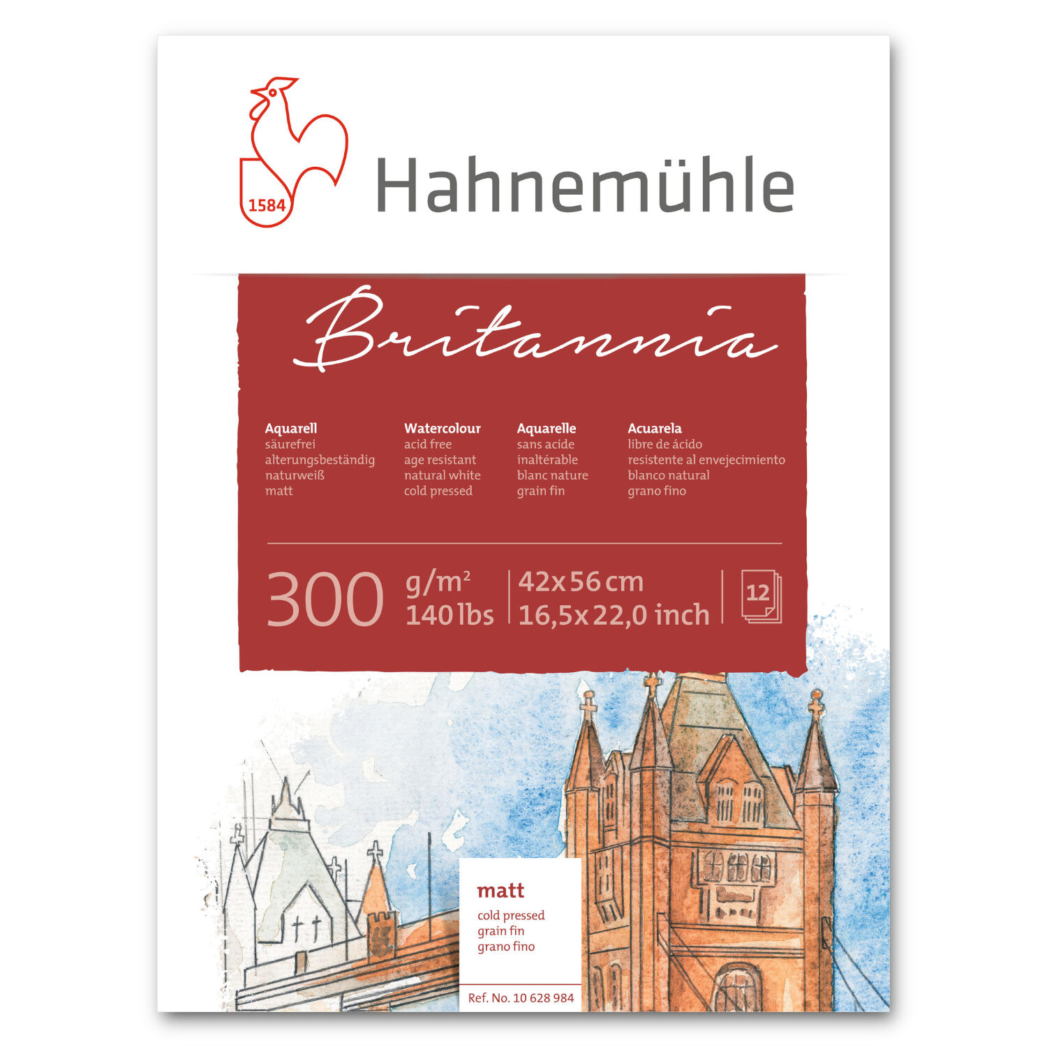 Hahnem�hle Aquarellblock Britannia, matt, 300g/m�, 42 x 56 cm, 12 Blatt