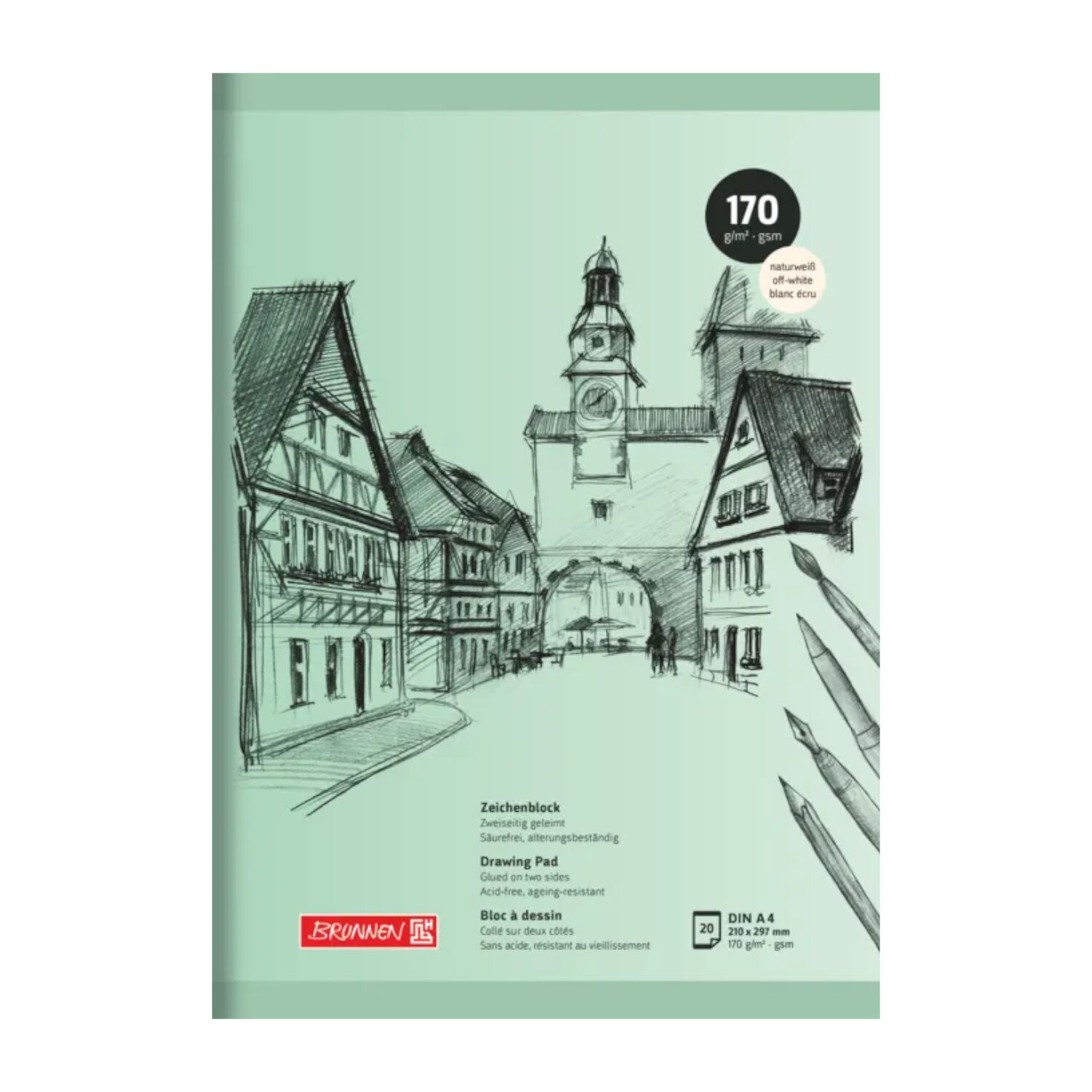 NEU Zeichenblock DIN A4, 170g/m�, 20 Blatt, naturwei�, 2-seitig geleimt