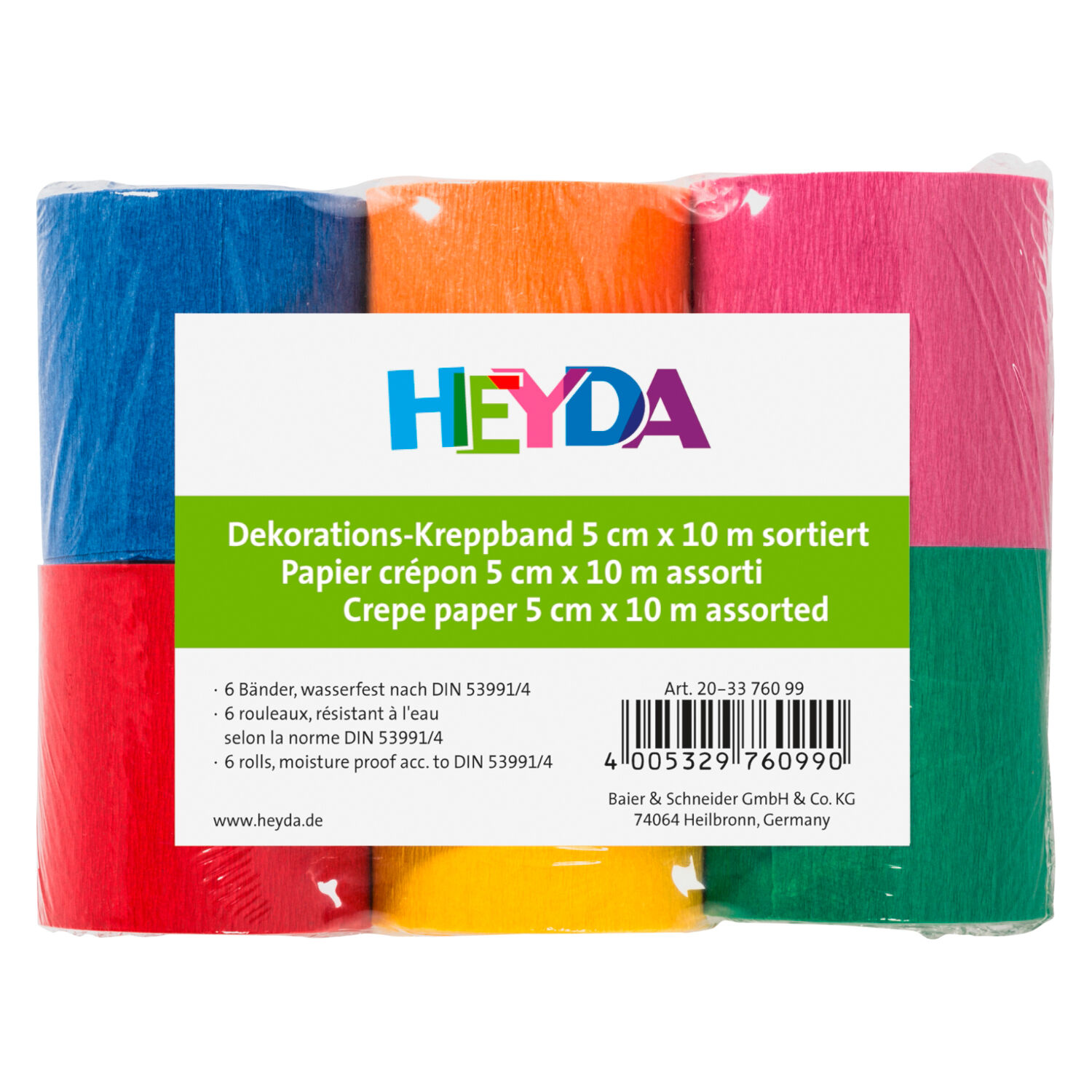 NEU Krepp-B�nder, 10 m x 5 cm, 32 g/qm, 6 Rollen in sortierten Farben