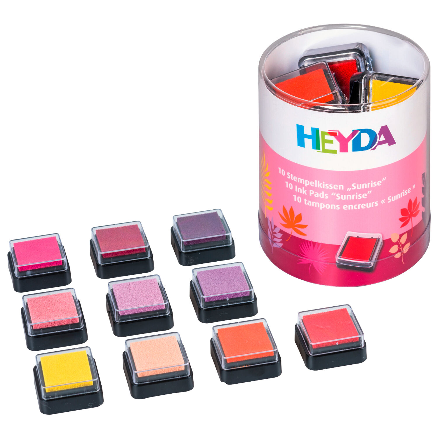 NEU Stempelkissen-Set Mini Sunrise, 3 x 3 cm, auf �l/Wasser-Basis, 10 sortierte Farben