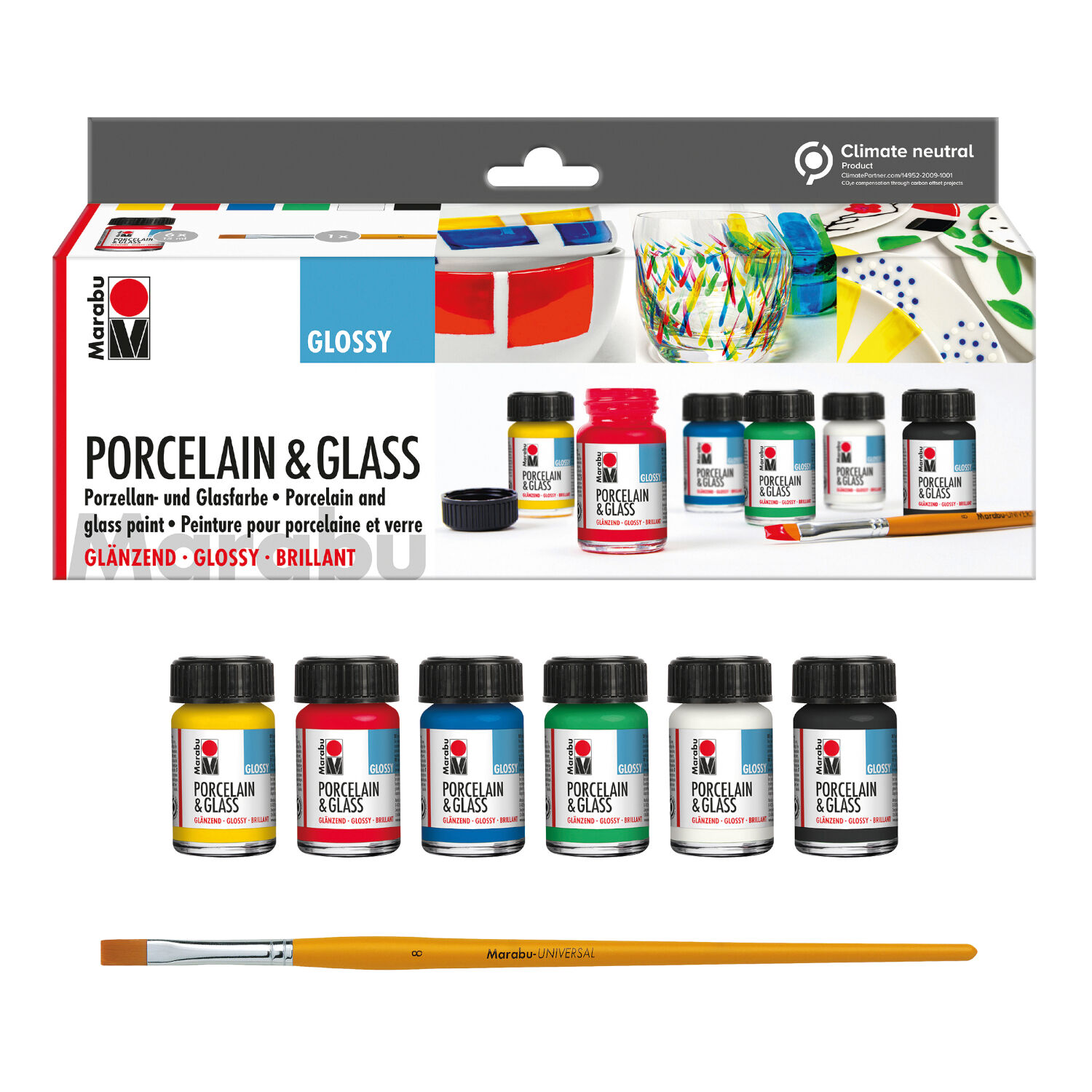 NEU Porcelain & Glass Glossy, gl�nzende Glasmalfarbe / Porzellanfarbe Starterset, 6 x 15 ml, inklusive Pinsel Bild 2