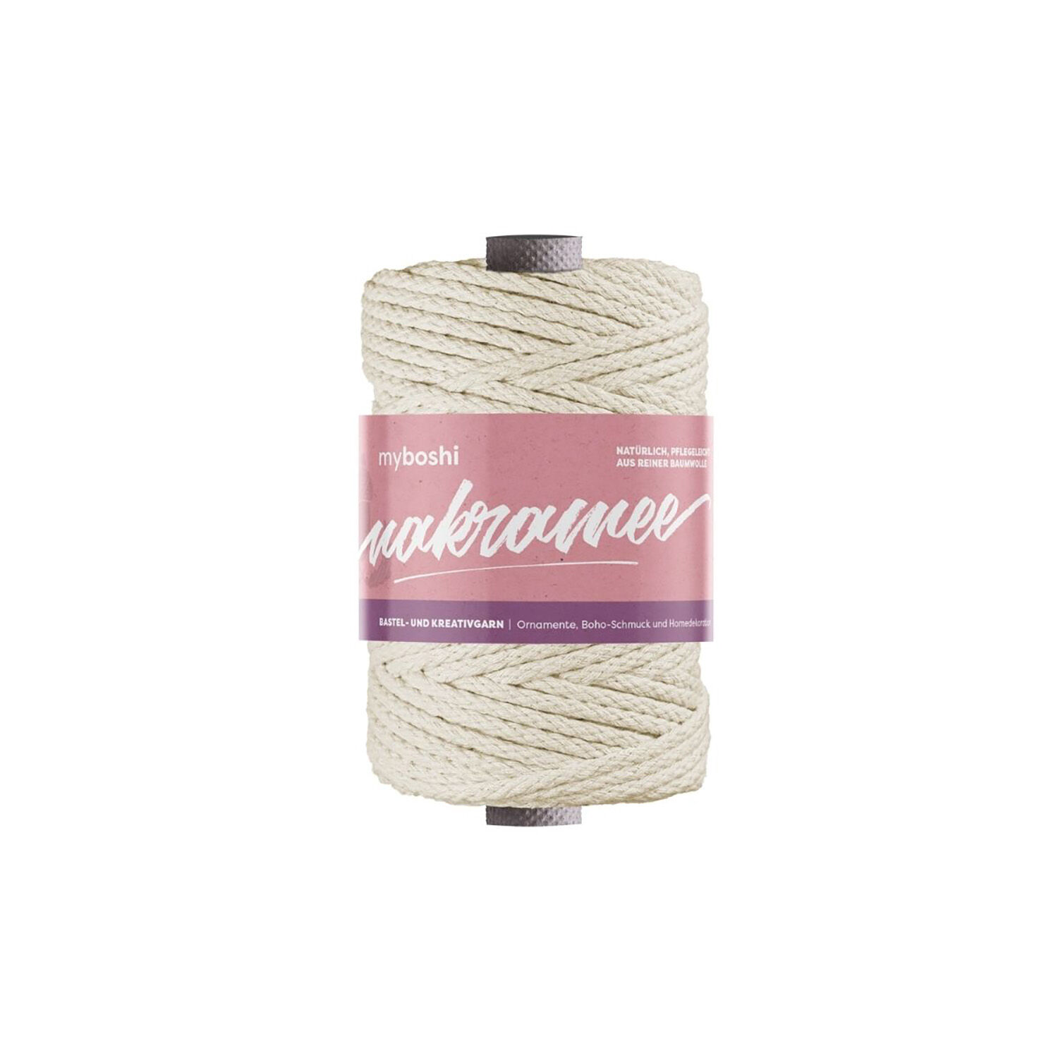 NEU myboshi Makramee-Garn / Baumwollgarn zum Kn�pfen, 4 mm geflochten, 50 m, Farbton: Natur