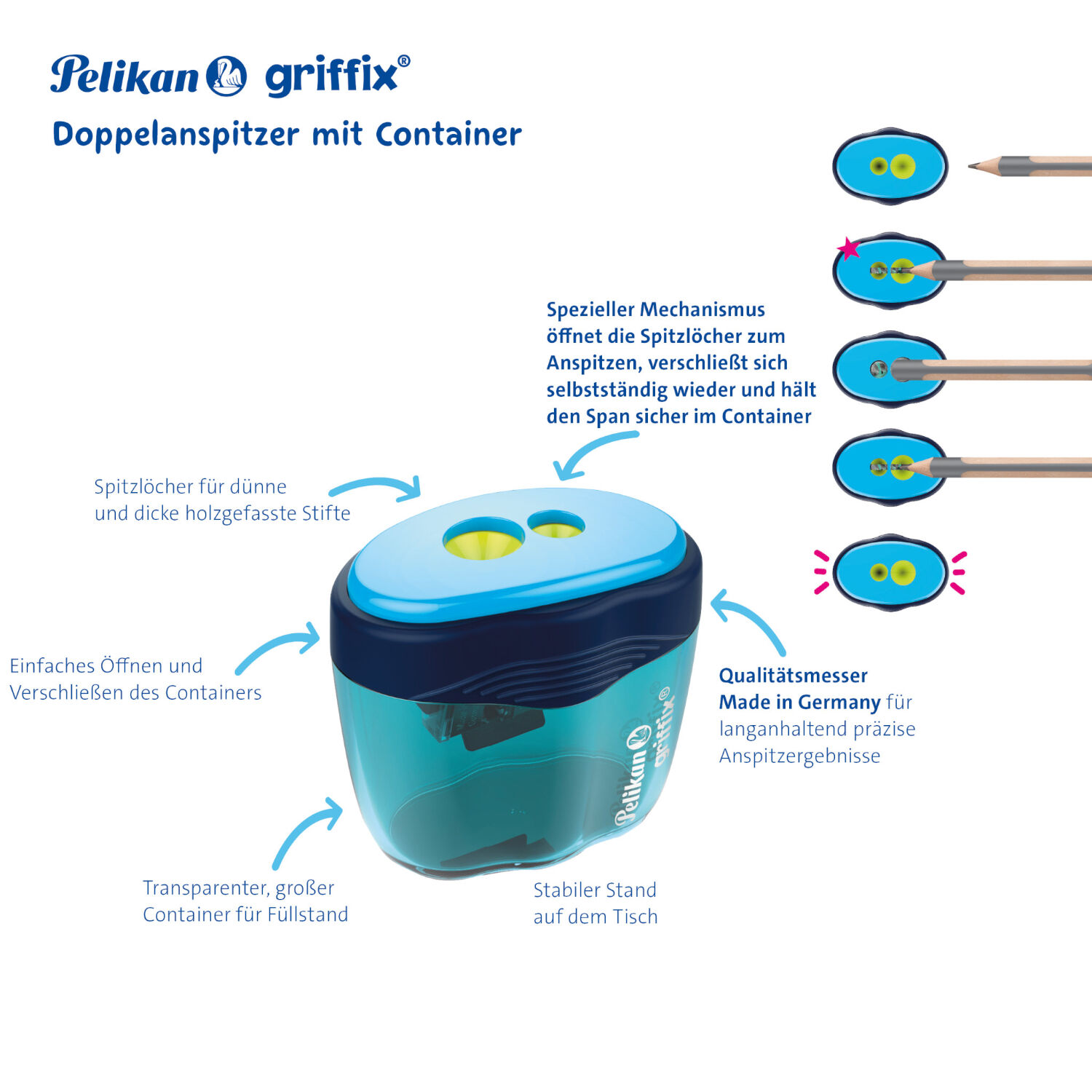 SALE Pelikan Griffix, Doppelanspitzer mit Beh�lter und Verschlusssystem, blau, 1 St�ck Bild 3