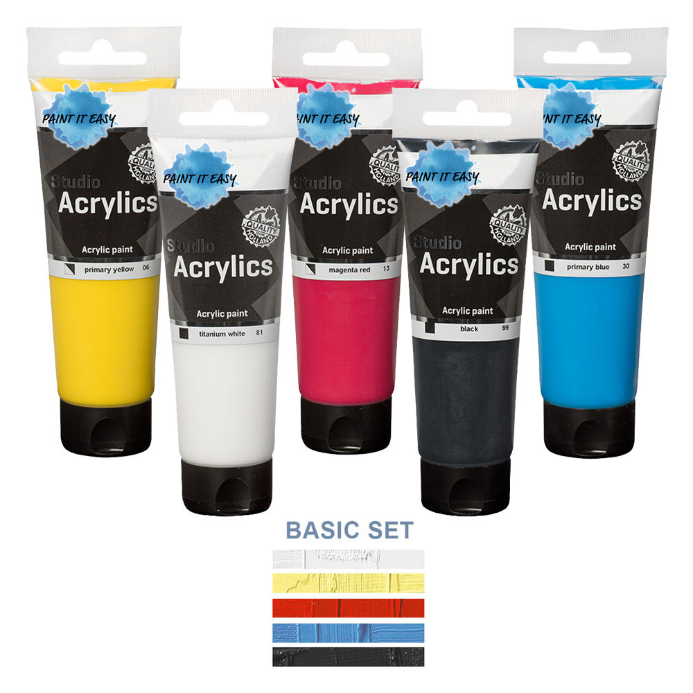 PAINT IT EASY Studio Acrylfarbe, Akademie Qualit�t, Set 5 x 120 ml