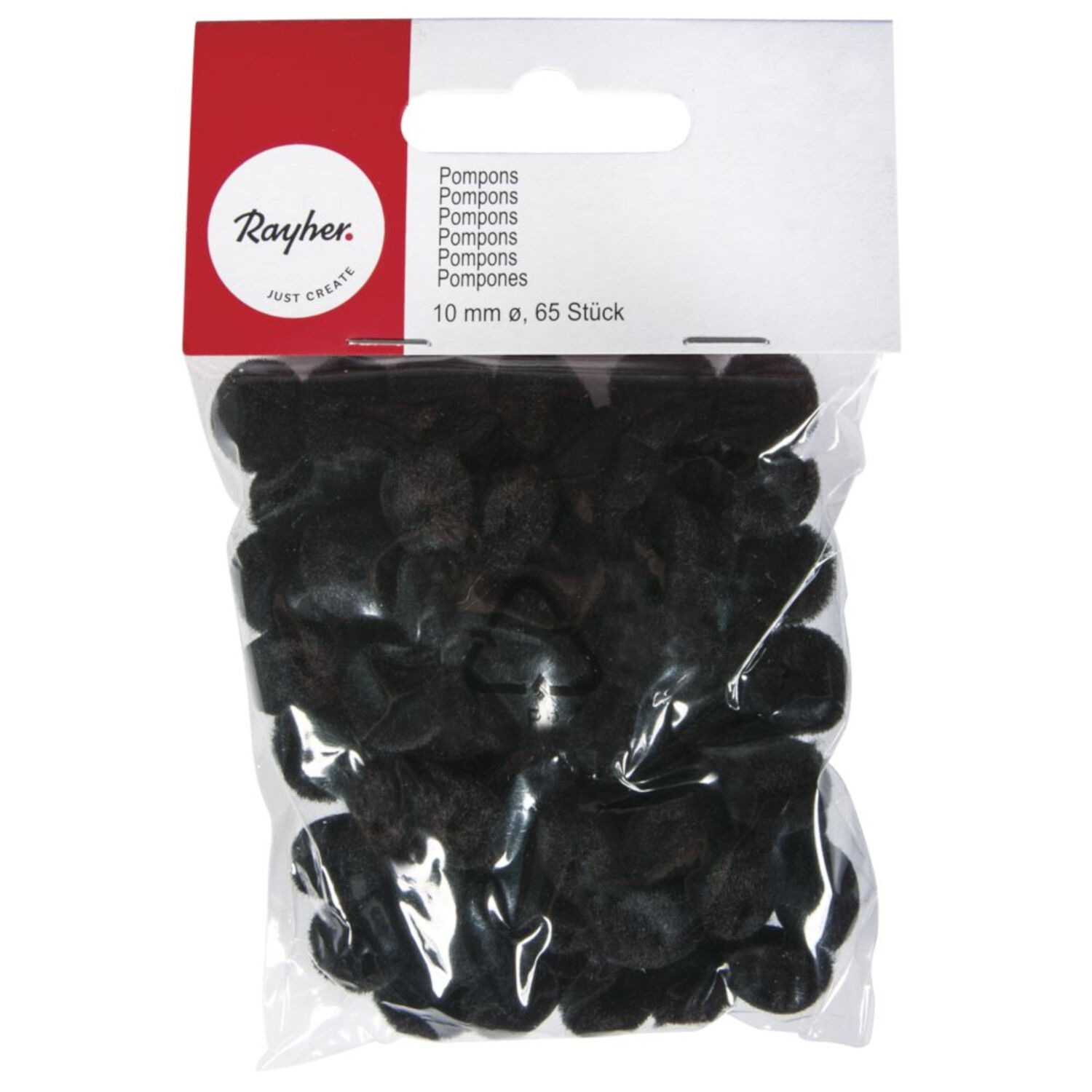 Rayher Pompons, 10 mm, 65 St�ck, schwarz