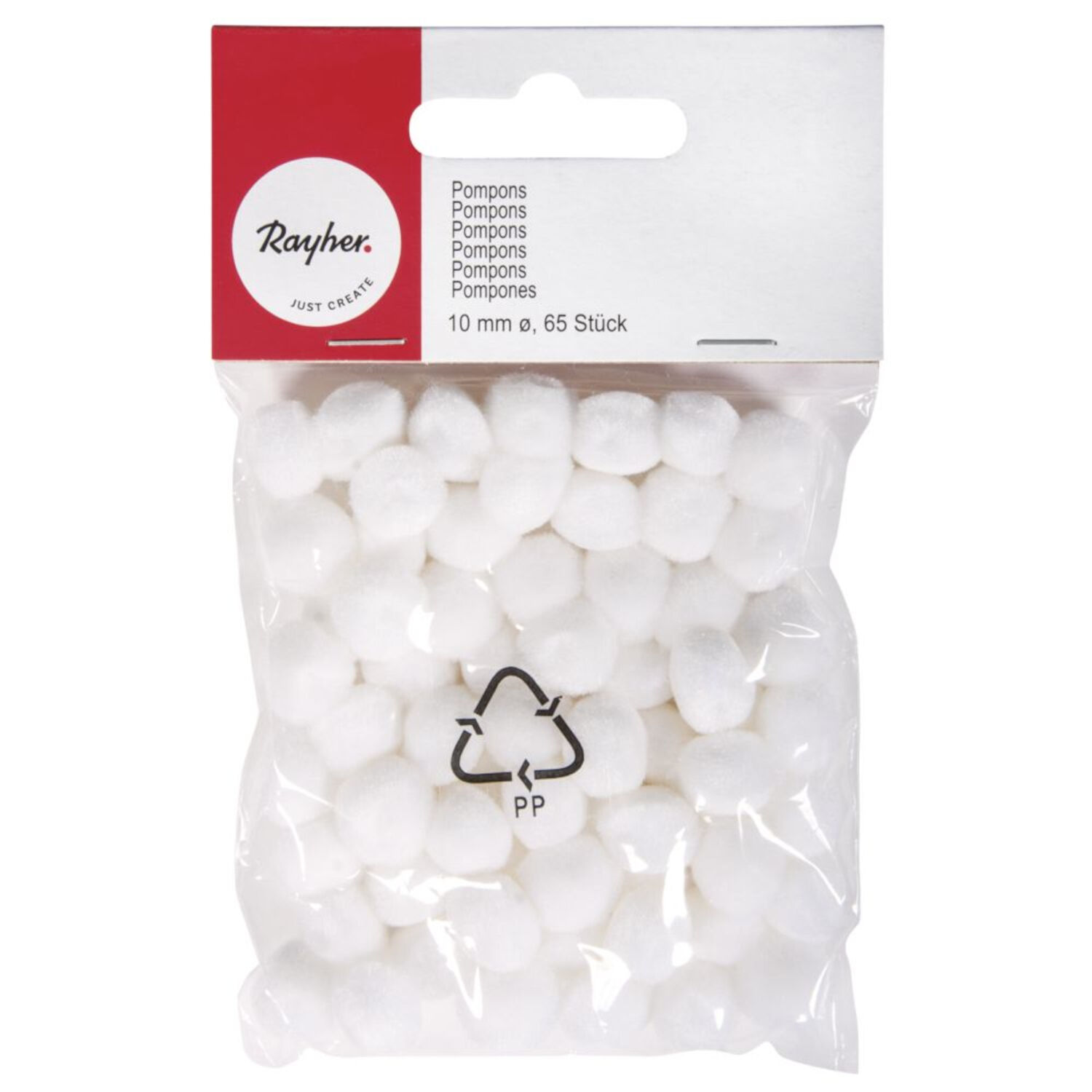 Rayher Pompons, 10 mm, 65 St�ck, wei�