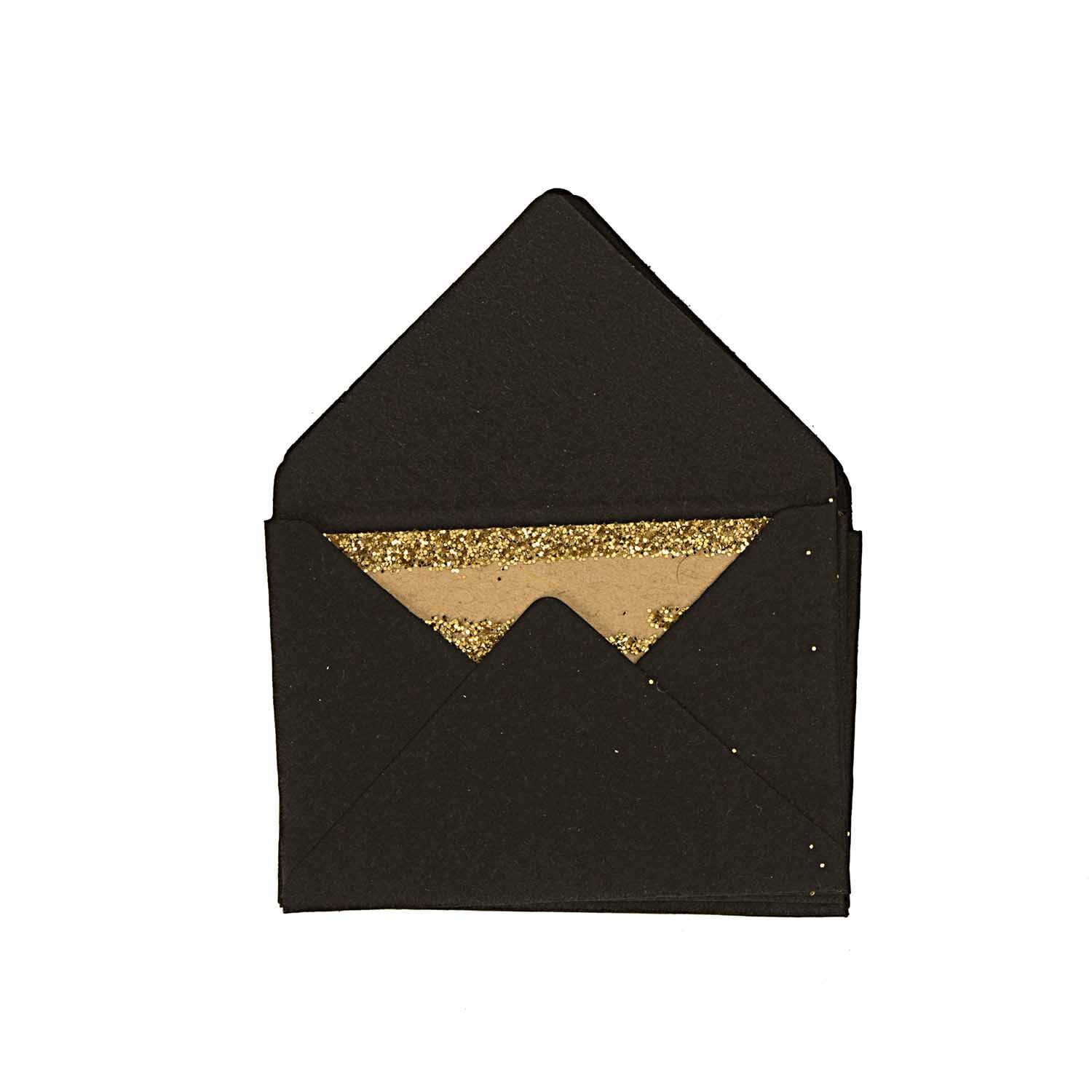 NEU Mini Briefumschl�ge & Karten, 3 x 4,5 cm, 10 St�ck, Schwarz - Glitter Gold