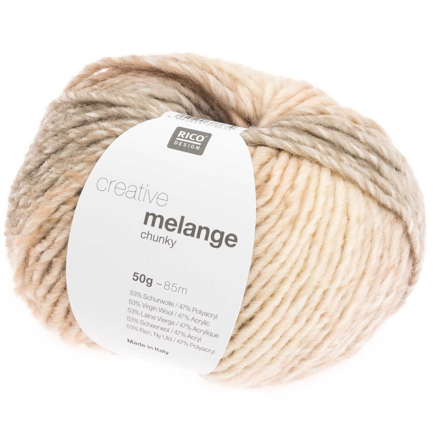 Creative Melange Chunky H�kel- und Strickgarn, 53% Schurwolle, 47% Polyacryl, 50 g, Wei�