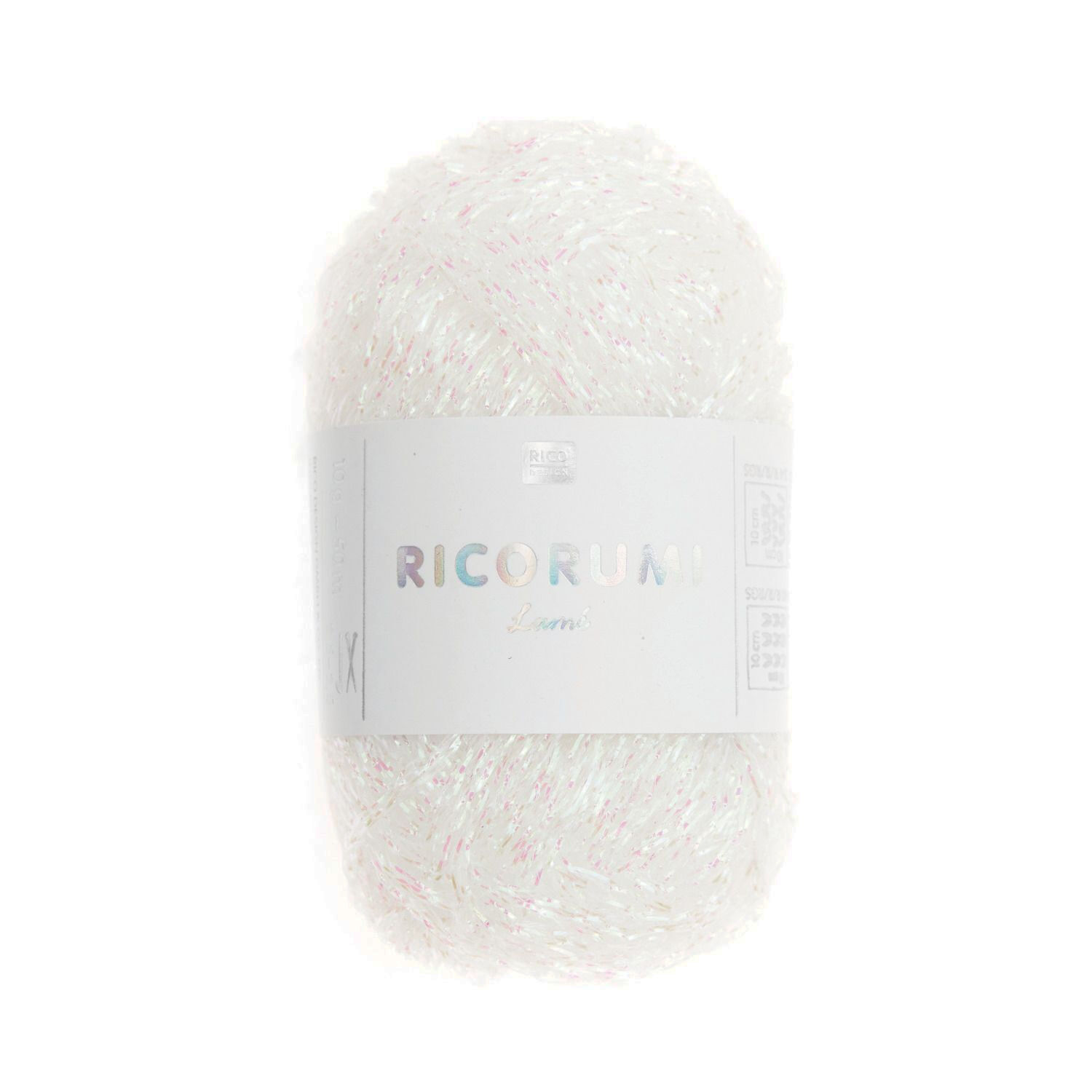 Ricorumi Lam� H�kelgarn, 62% Polyester und 38% Polyamid, 10 g, Wei� irisierend