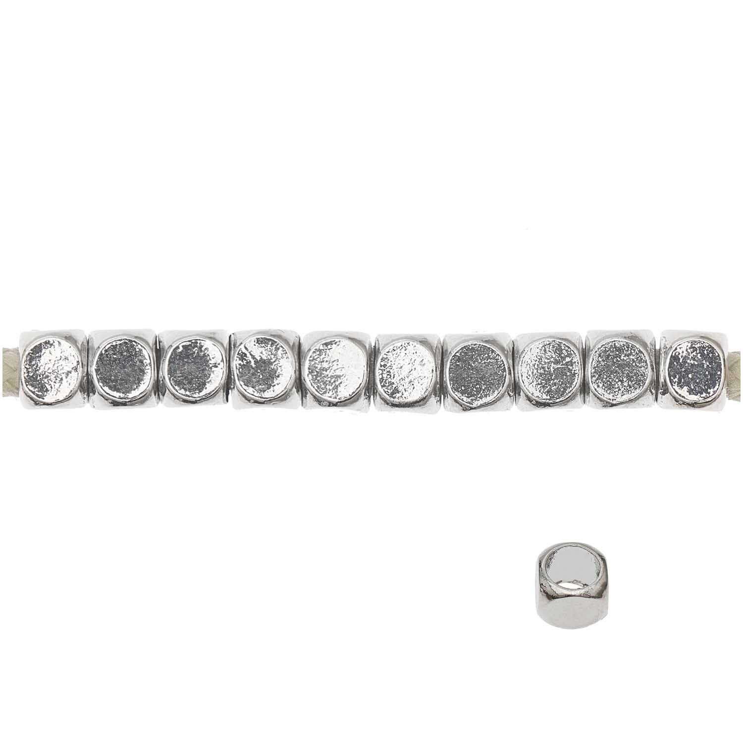 Metall Gro�loch-Perlen, Itoshii Ponii, W�rfel, 5 x 5 mm, 20 Stk, Silber Bild 2