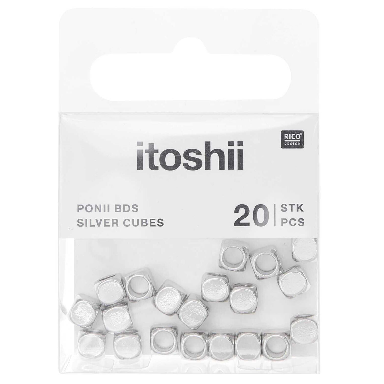Metall Gro�loch-Perlen, Itoshii Ponii, W�rfel, 5 x 5 mm, 20 Stk, Silber Bild 4