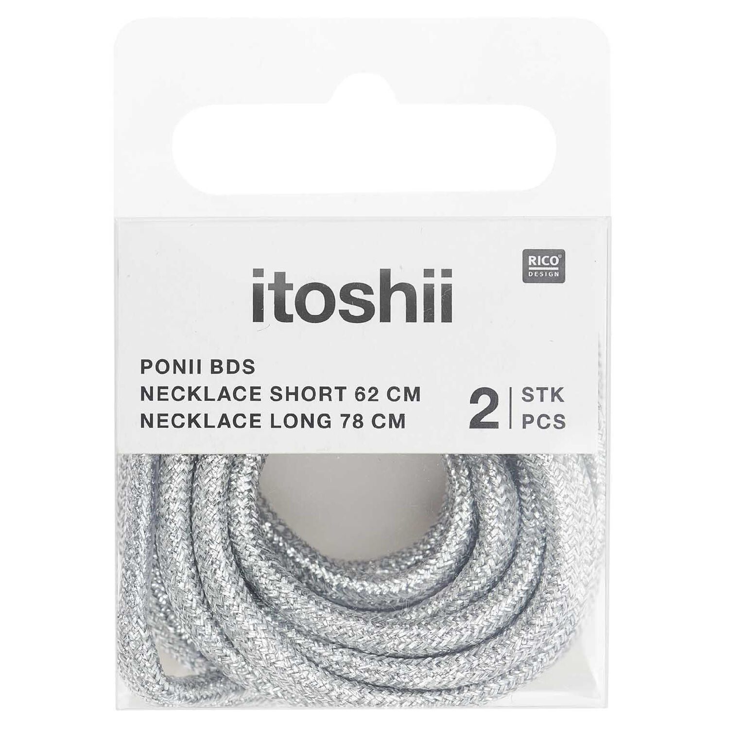 Ketten 2er Set, Itoshii Ponii, Schn�rsenkel-Style, 62 cm und 78 cm, Silber glitzernd