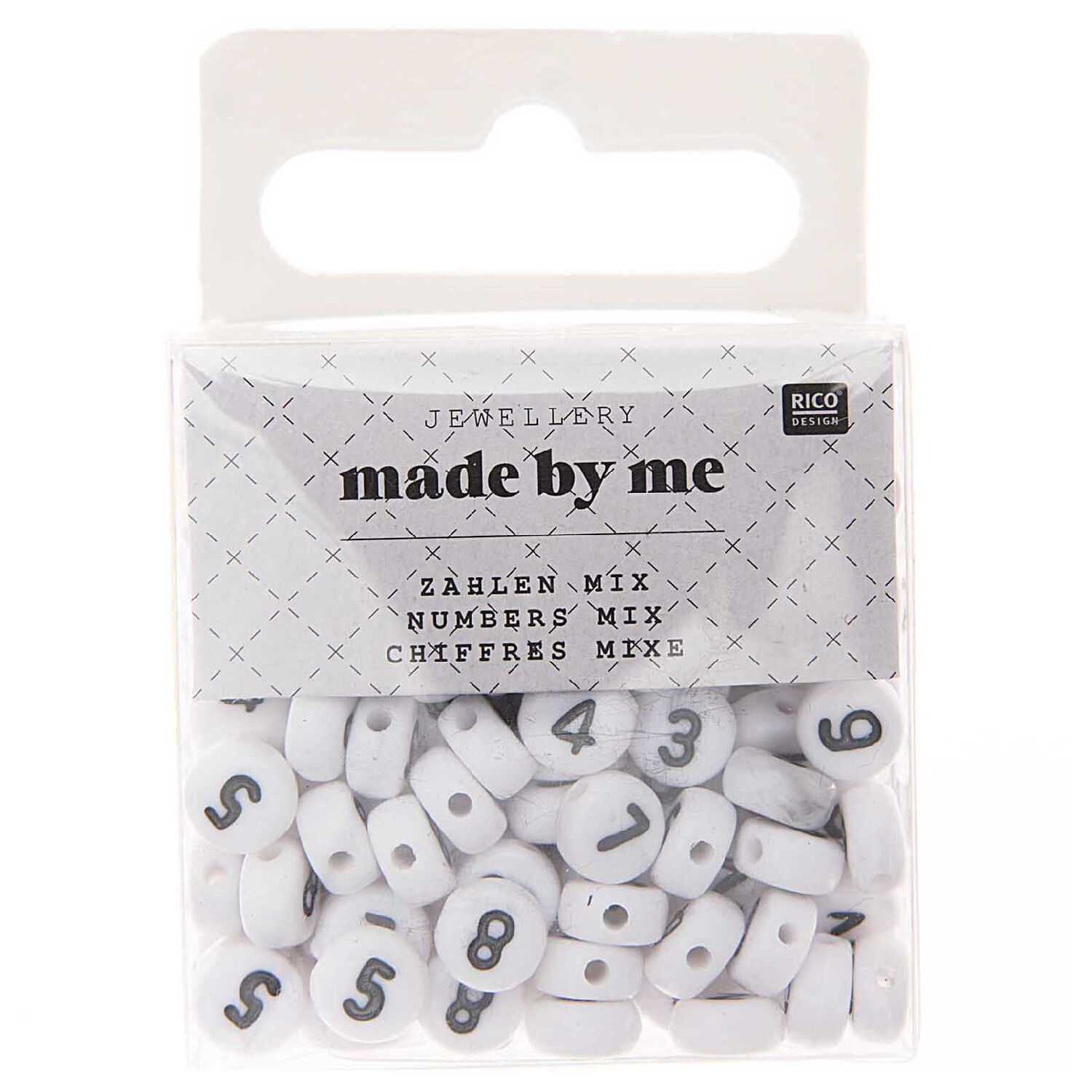 Kunststoff-Perlen, Zahlen Mix, 6 x 7 x 4 mm, 165 Stk, Wei� Bild 2