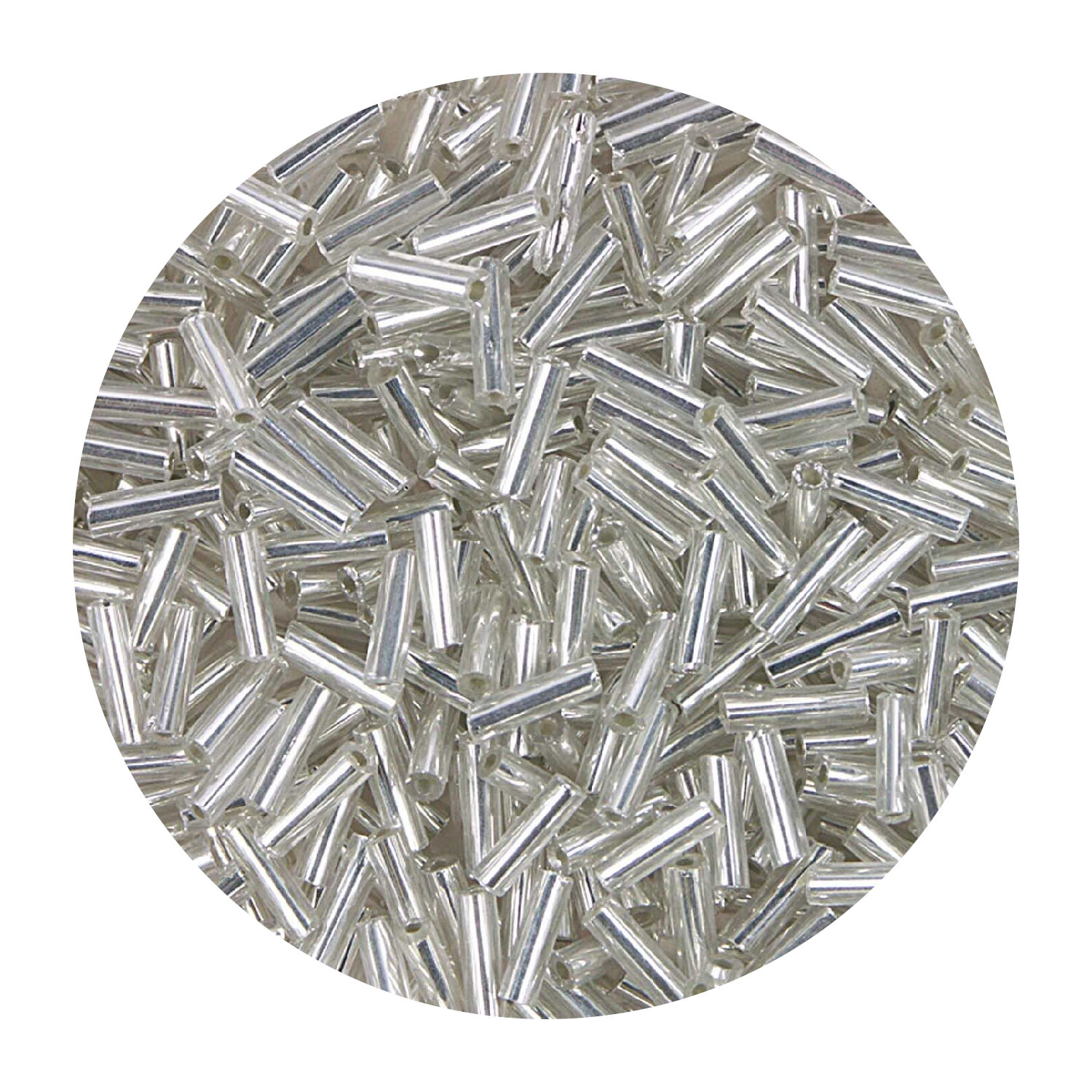 Rocailles-Perlen St�bchen, 6,75 mm, 14 g, Transparent mit Silbereinzug