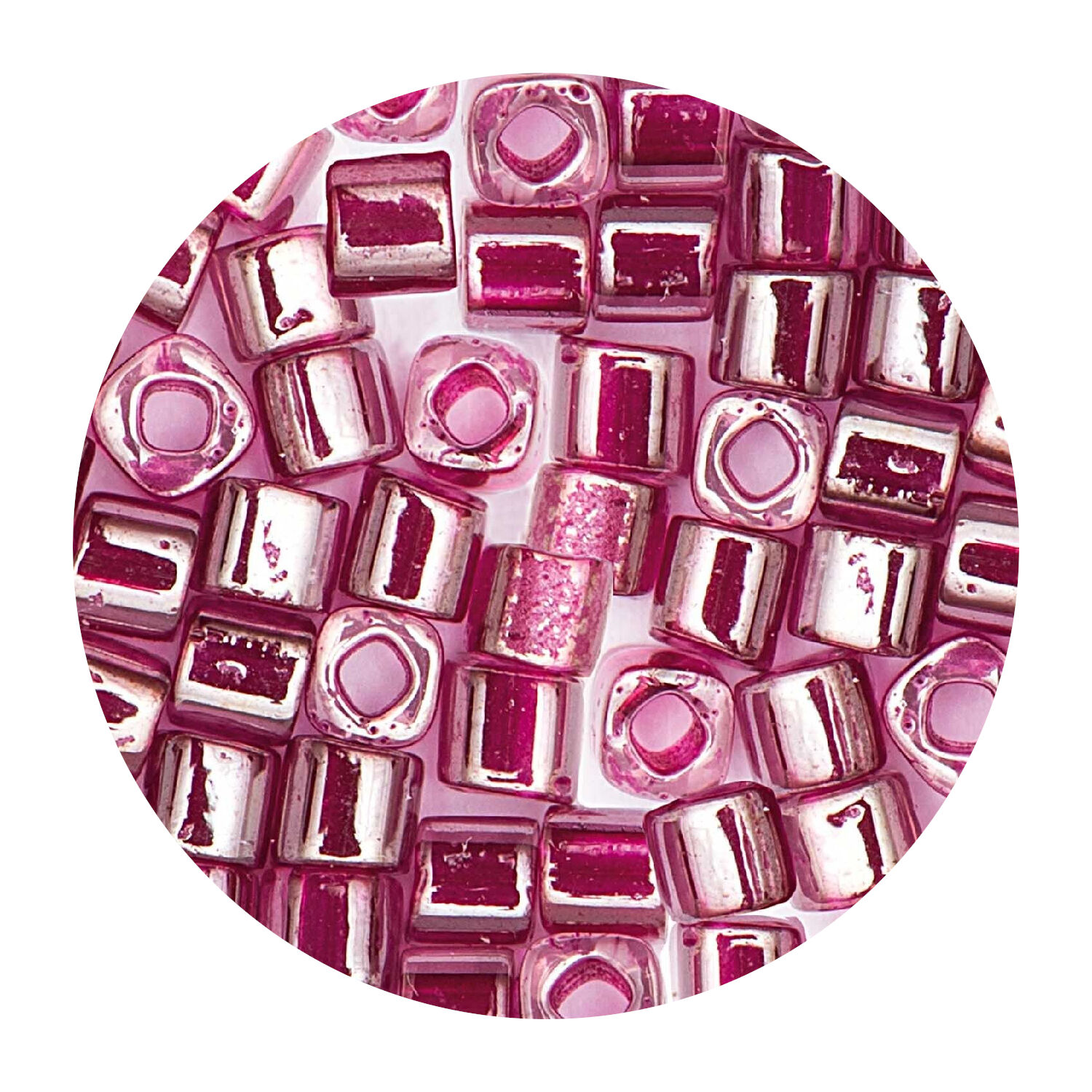 Rocailles-W�rfel-Perlen Itoshii Cube, 3 x 3 mm, 6 g, Magenta Transparent