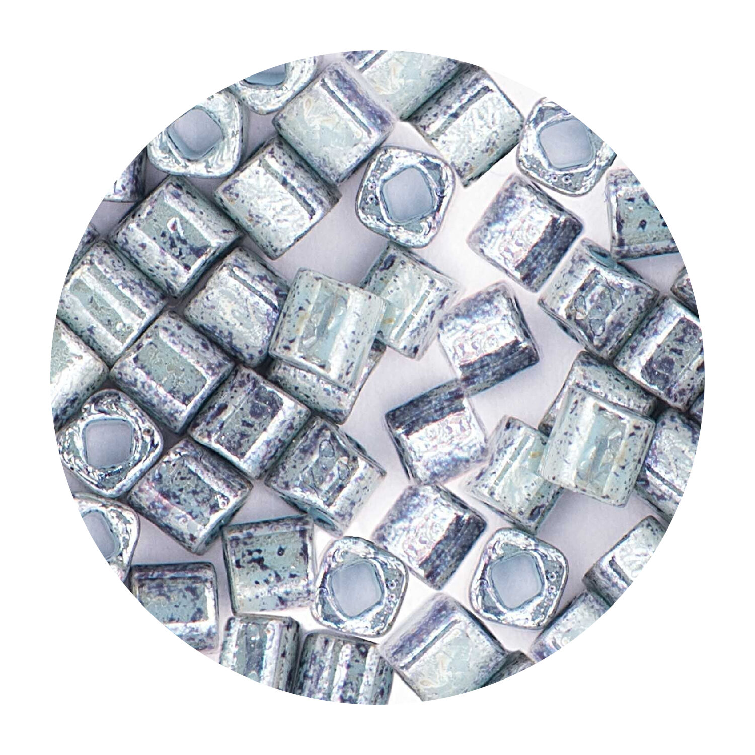 Rocailles-W�rfel-Perlen Itoshii Cube, 3 x 3 mm, 6 g, Marmor T�rkis