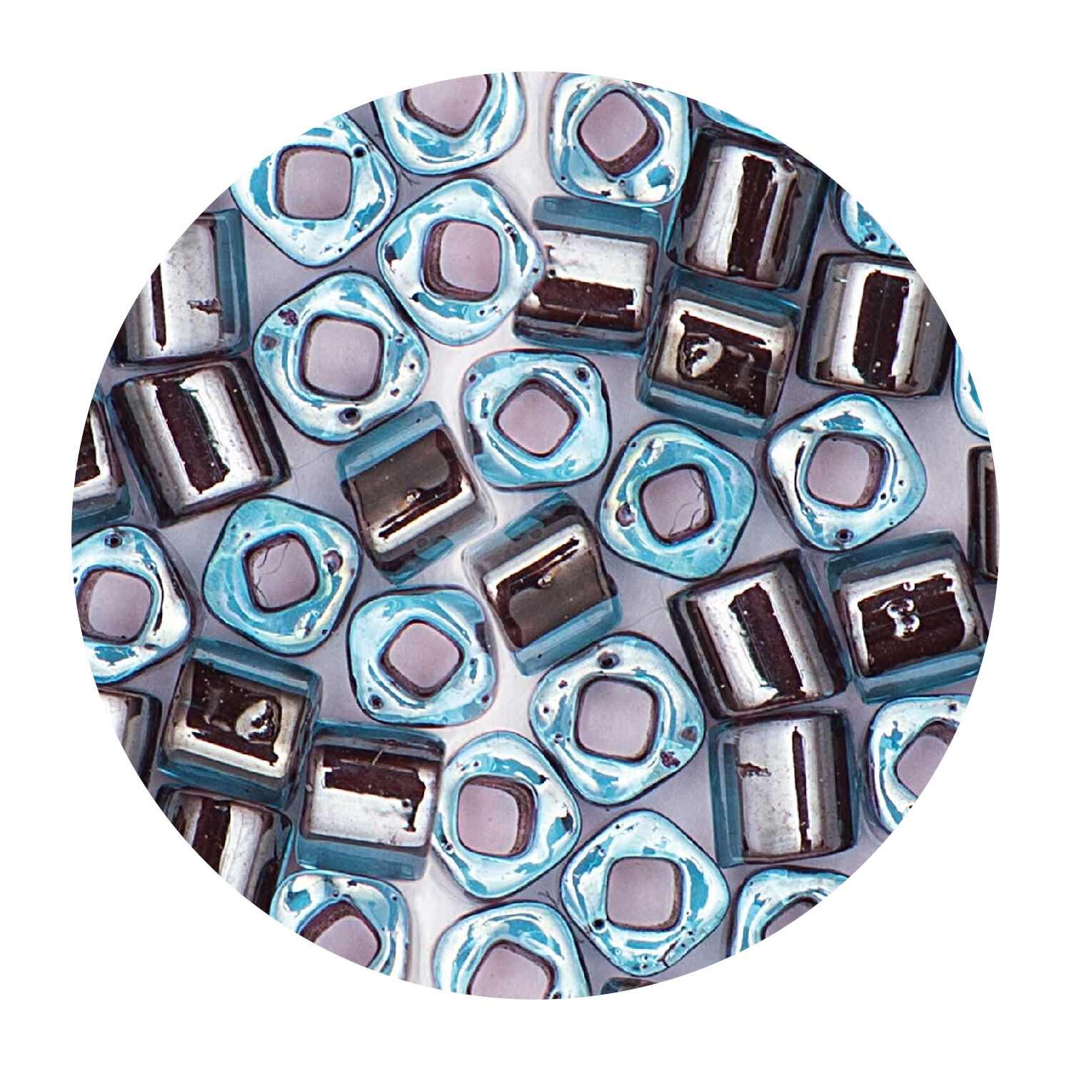 Rocailles-W�rfel-Perlen Itoshii Cube, 3 x 3 mm, 6 g, Blau mit Einzug Lila