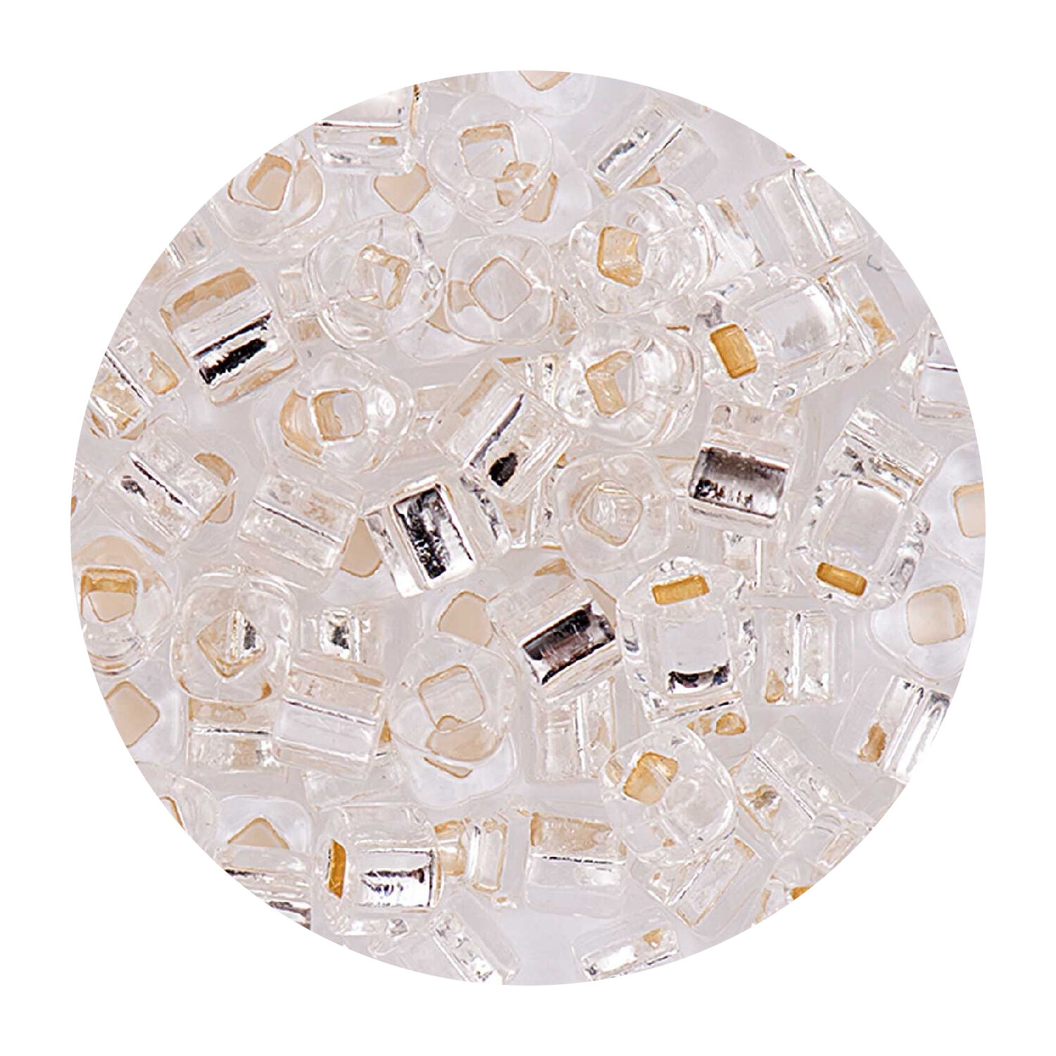 Rocailles-W�rfel-Perlen Itoshii Cube, 3 x 3 mm, 6 g, Transparent mit Silbereinzug