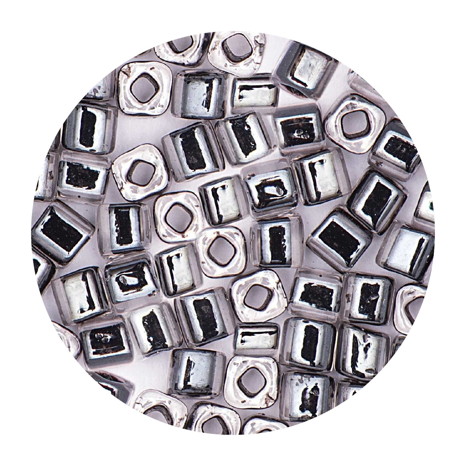 Rocailles-W�rfel-Perlen Itoshii Cube, 3 x 3 mm, 6 g, Transparent mit Einzug Schwarz
