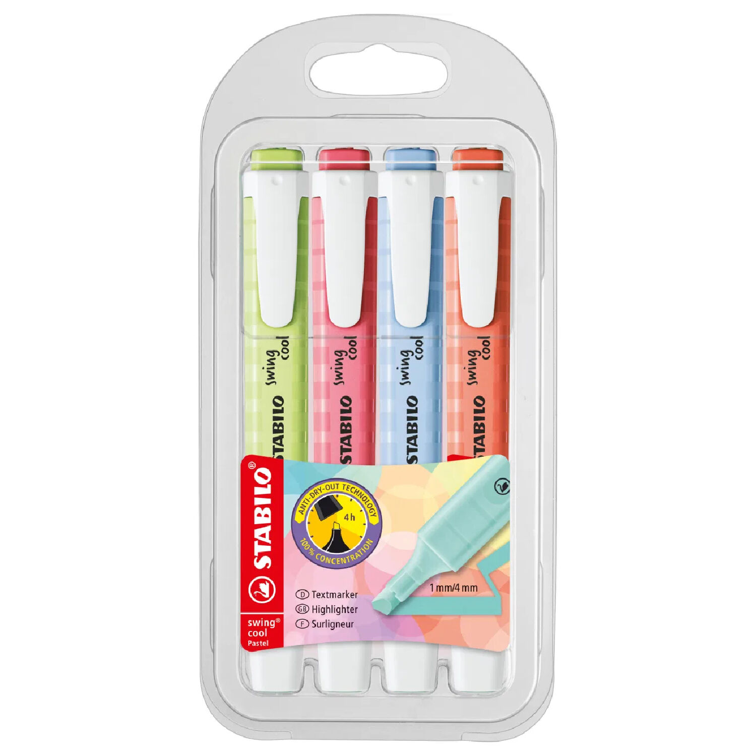 STABILO Textmarker swing cool, Pastell 4er Etui Sommer