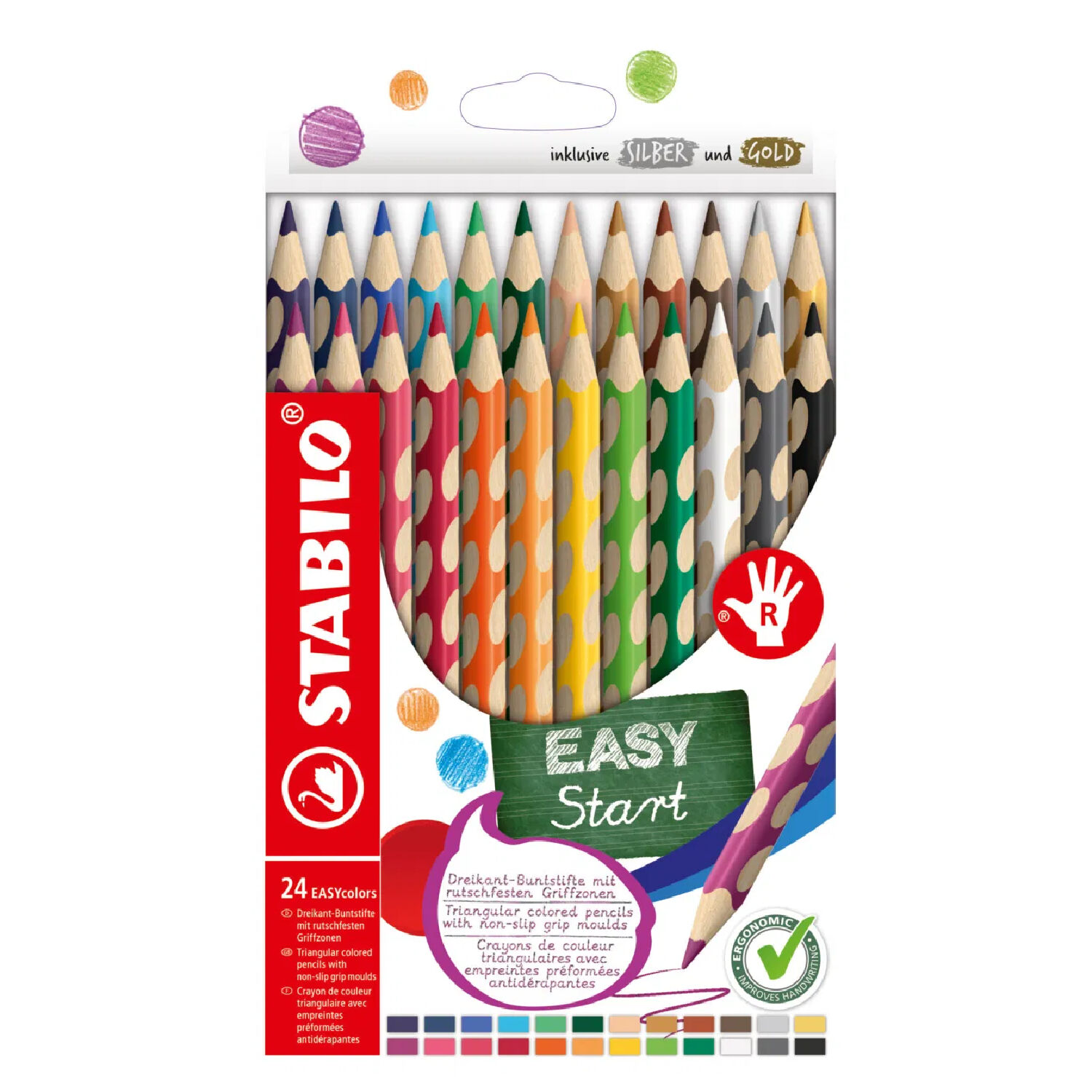 STABILO EASYcolors, Ergonomischer Buntstift f�r Rechtsh�nder, 24er Etui