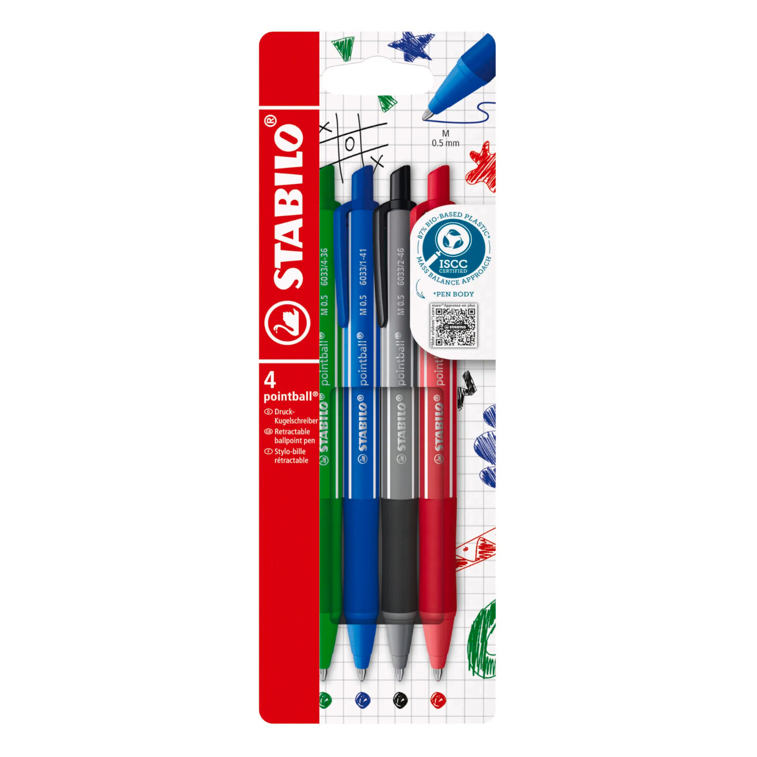 STABILO pointball colorful Kugelschreiber mit bunter Tinte, 4er Set