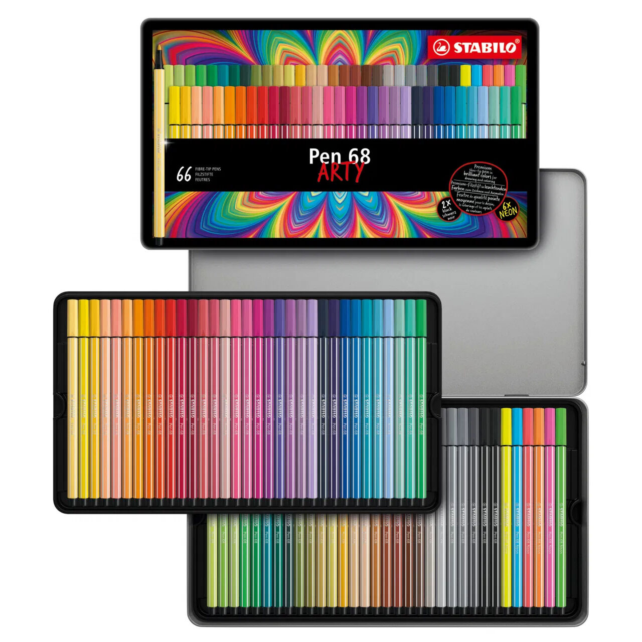 STABILO Pen 68, Premium-Filzstift, 66er Metalletui ARTY