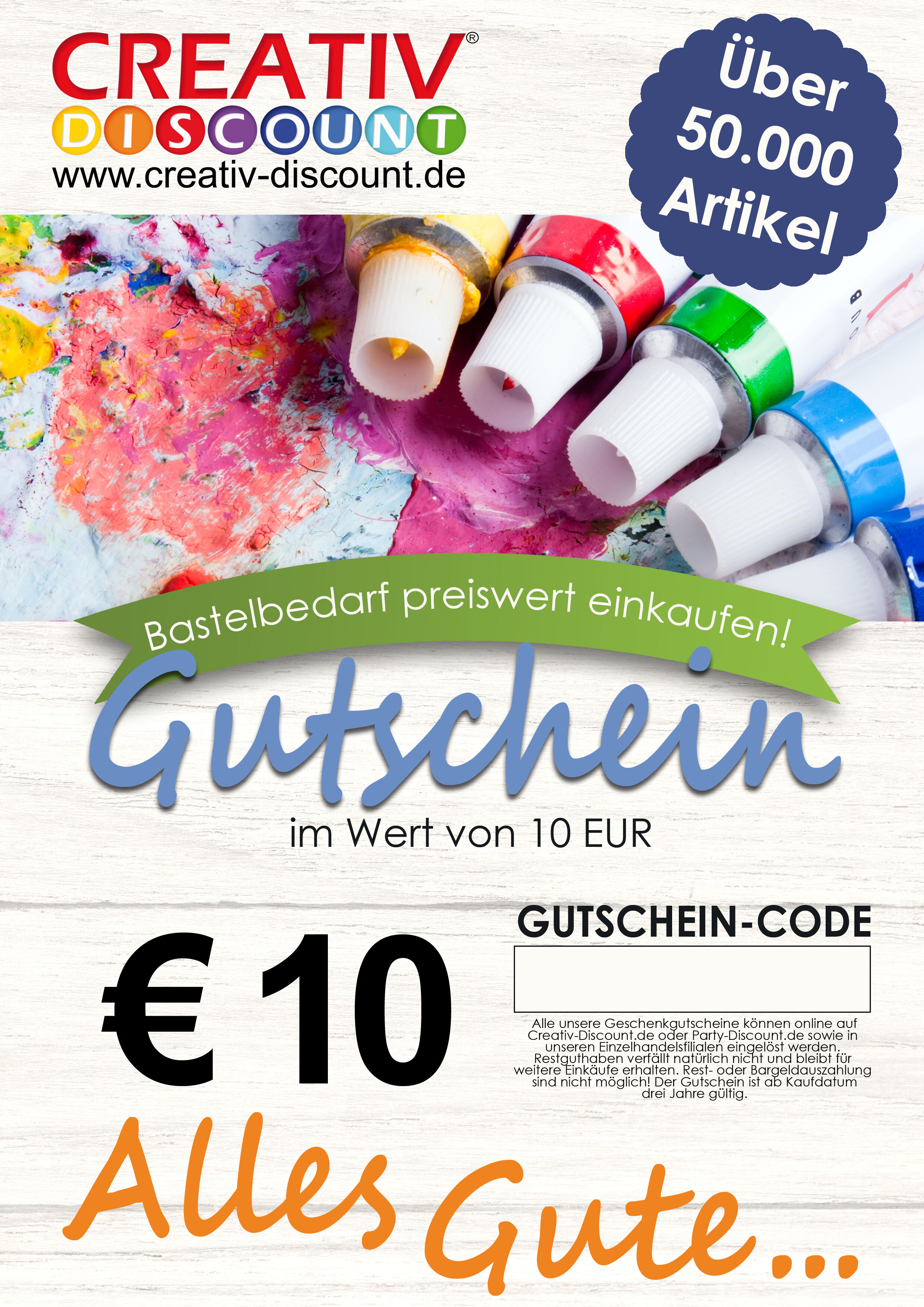 Geschenkgutschein nur ONLINE - Alles Gute - Wert 10,00 �
