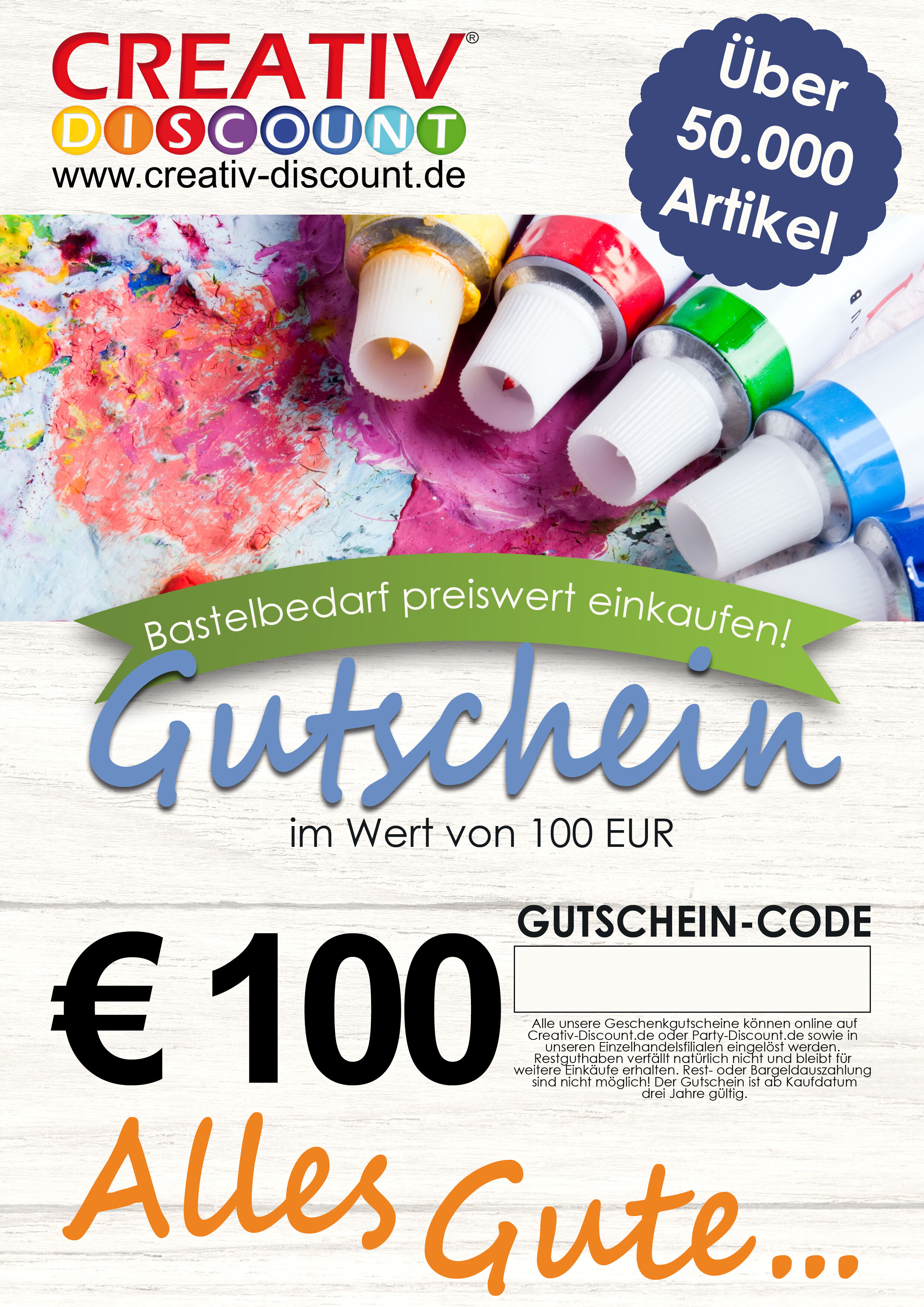 Geschenkgutschein nur ONLINE - Alles Gute - Wert 100,00 �