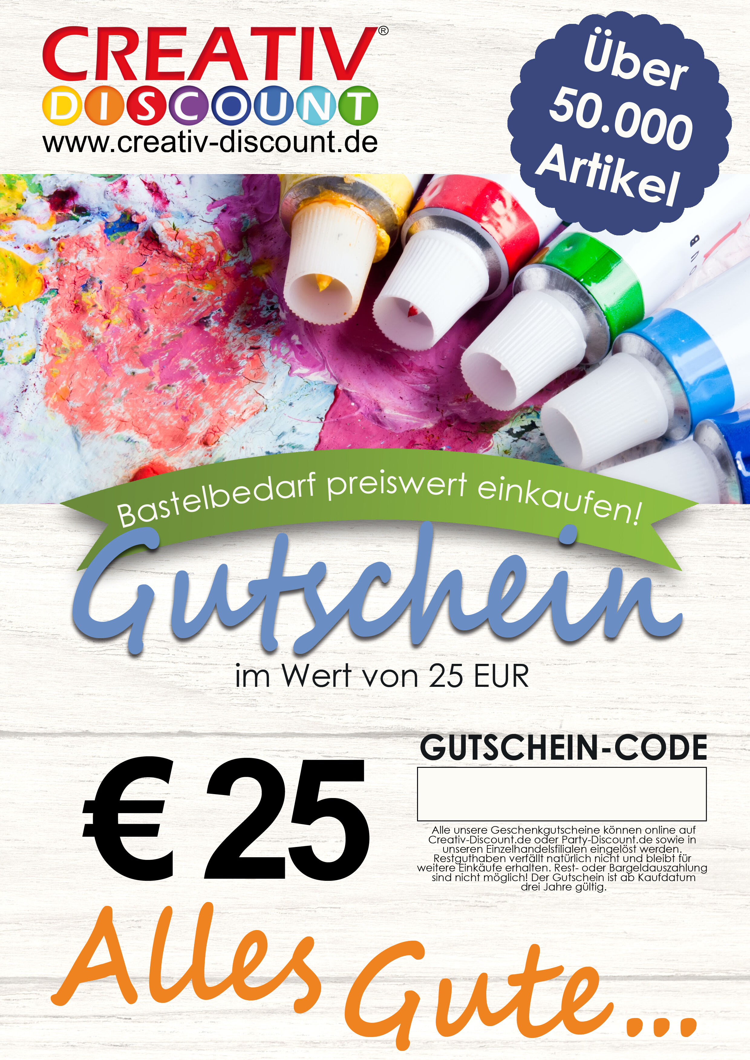 Geschenkgutschein nur ONLINE - Alles Gute - Wert 25,00 �